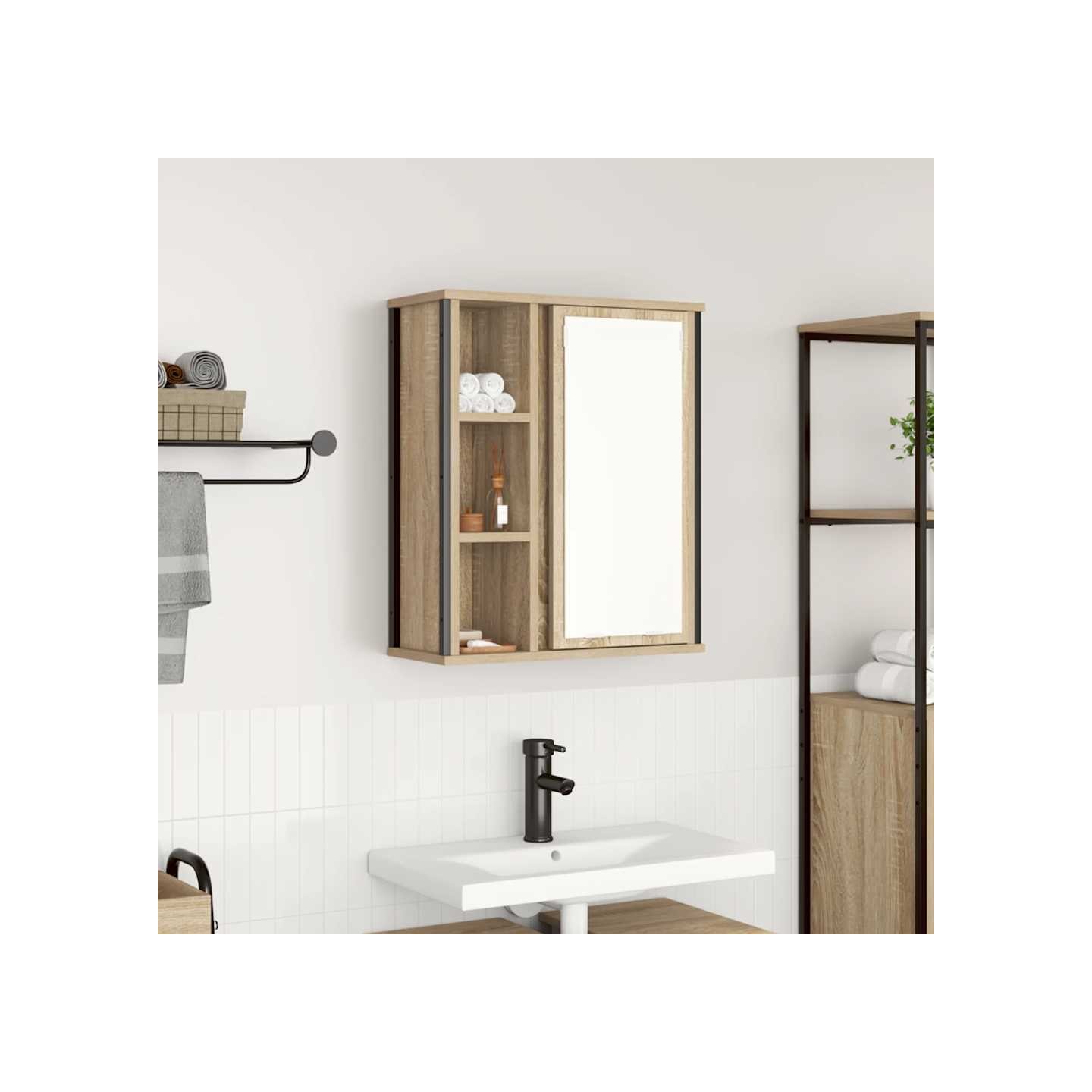 Meuble murale de salle de bain miroir chêne sonoma 50x21x60 cm