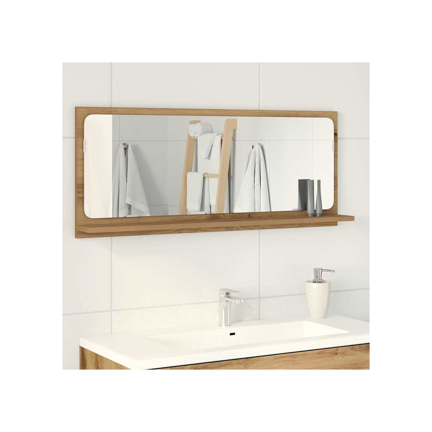 Étagère Miroir chêne artisanal 90 x 10,5 x 37 cm