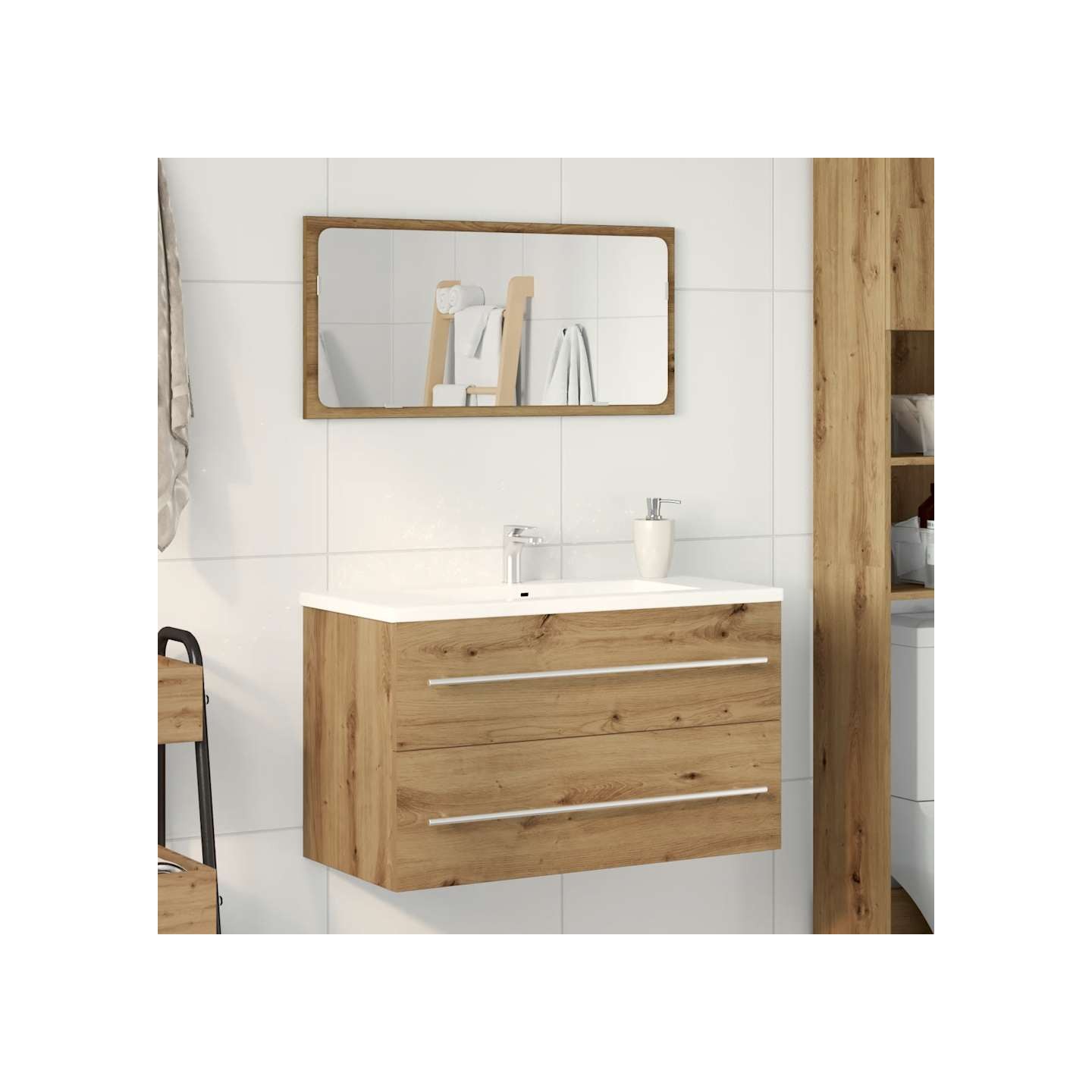 Meuble sous-vasque de salle de bain chêne massif 80x38,5x48cm