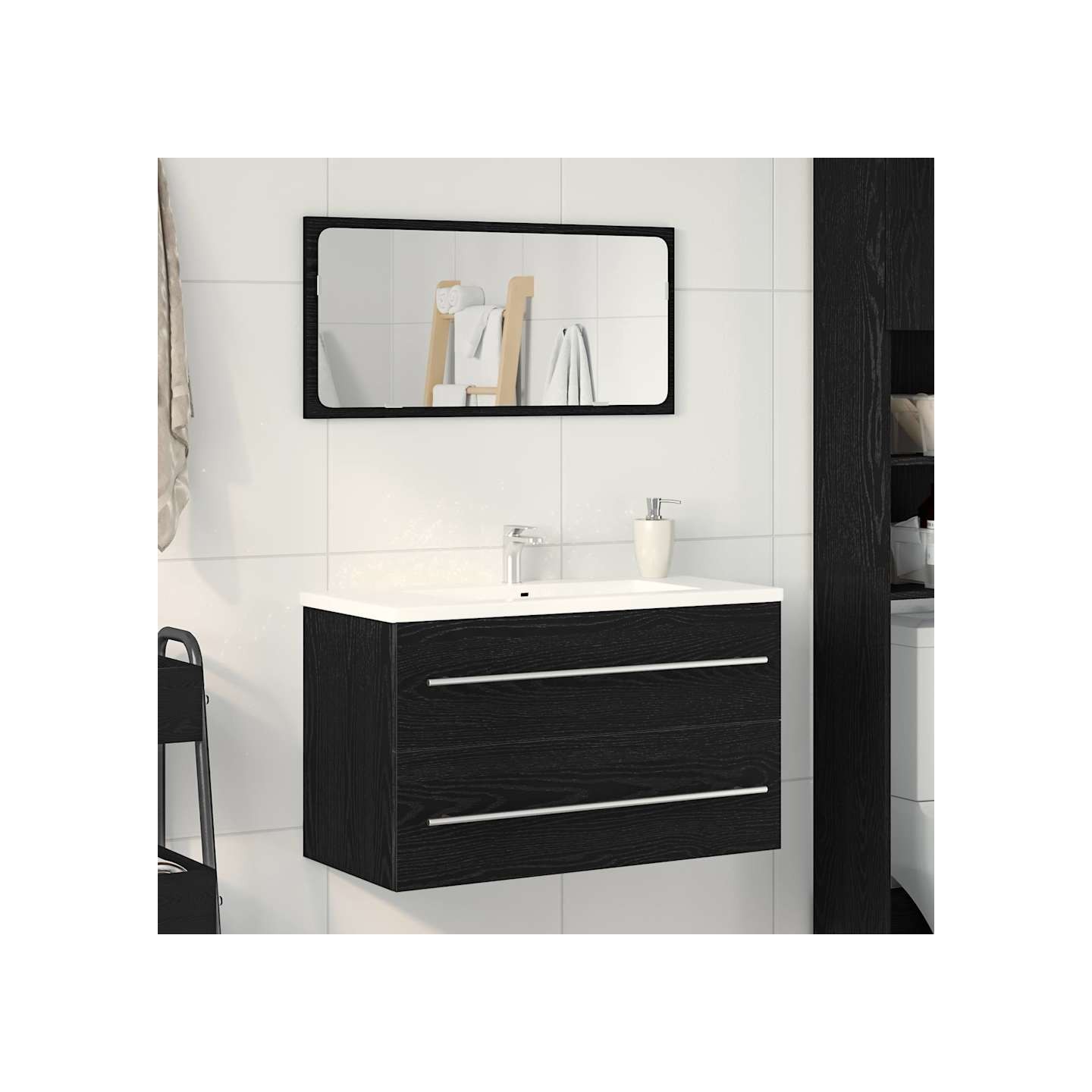 Meuble sous-évier en chêne noir 80 x 38,5 x 48 cm bois d'ingénierie