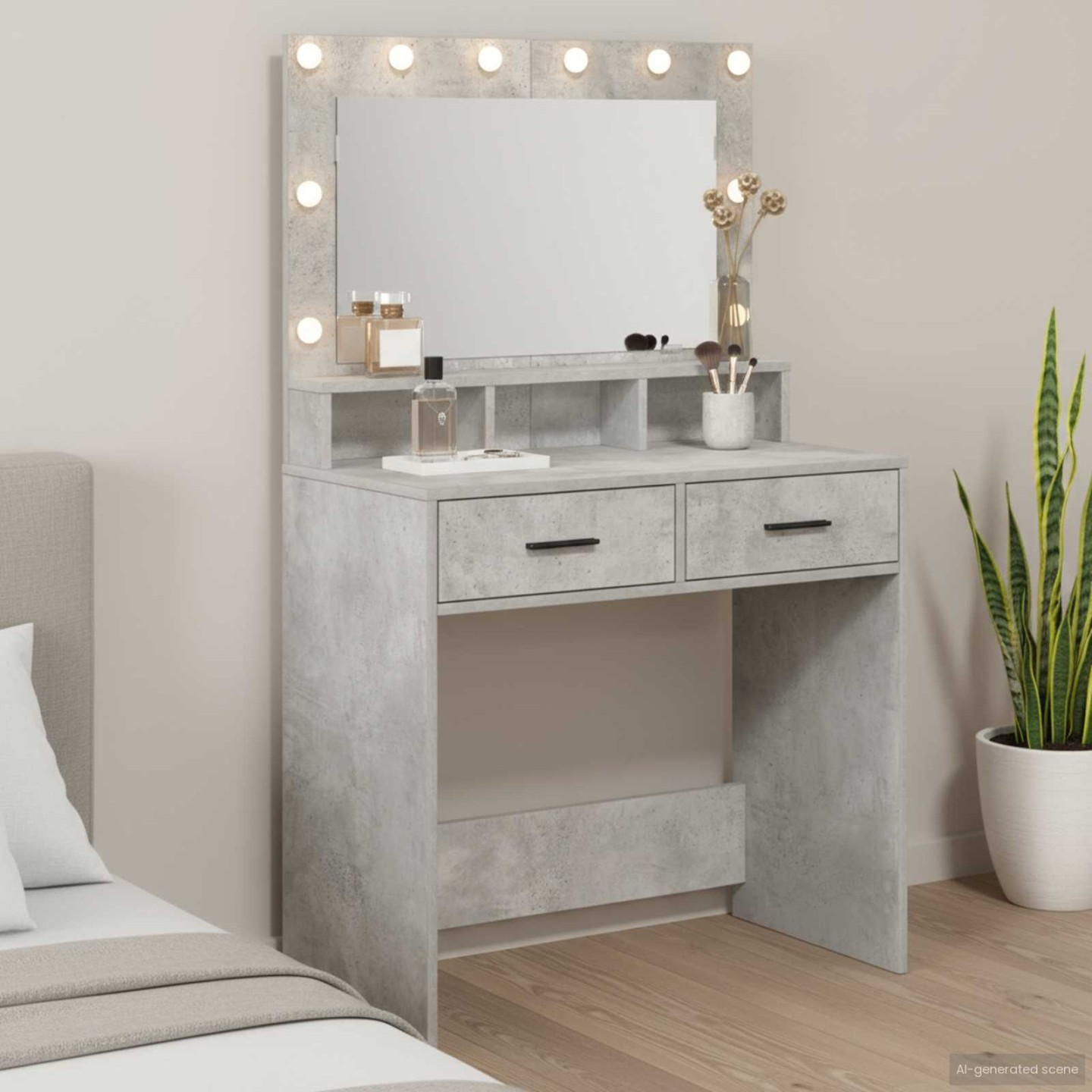 Table de Toilette Gris béton 79 x 41 x 135 cm Bois d'ingénierie