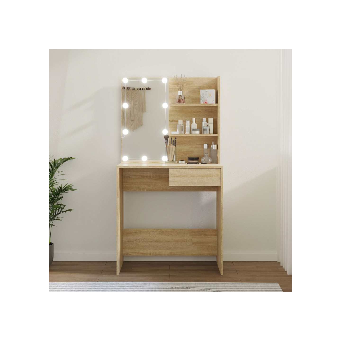 Coiffeuse avec LED chêne sonoma 74,5x40x141cm bois d'ingénierie