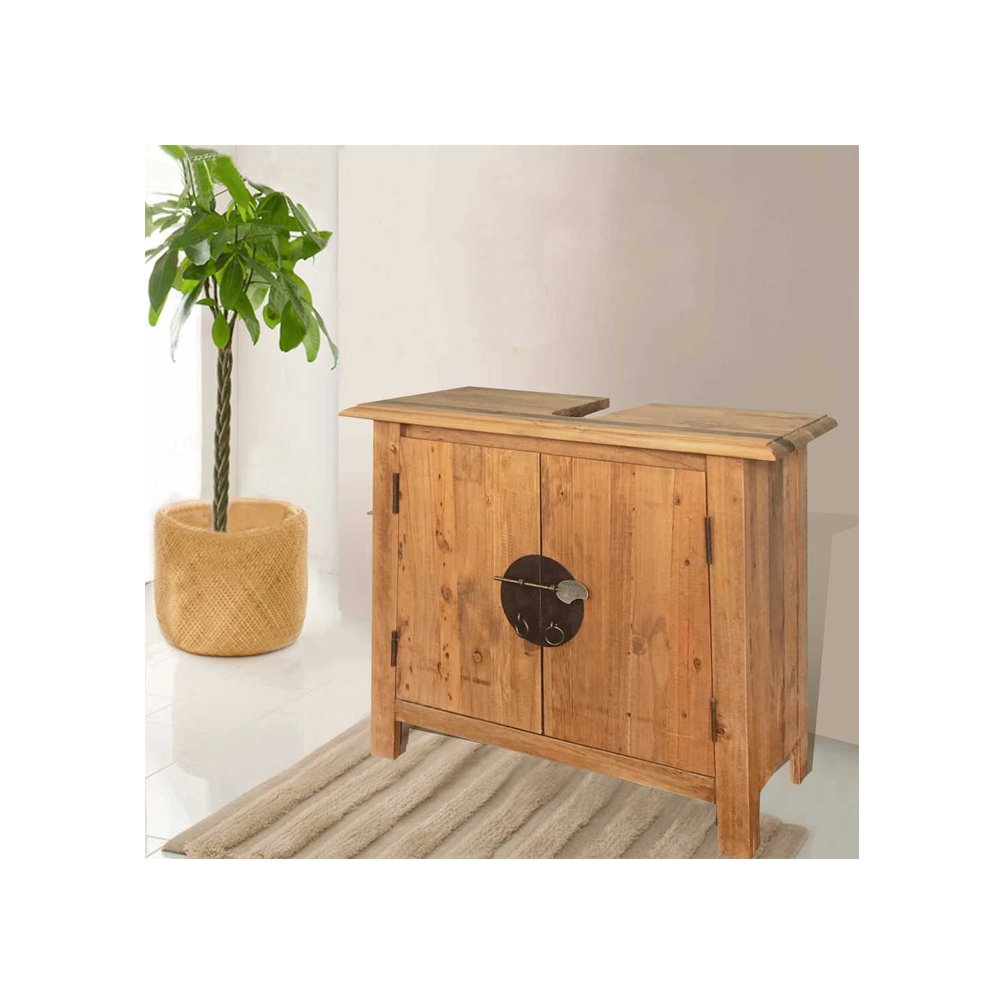 Meuble-lavabo de salle de bains pin massif 70x32x63 cm