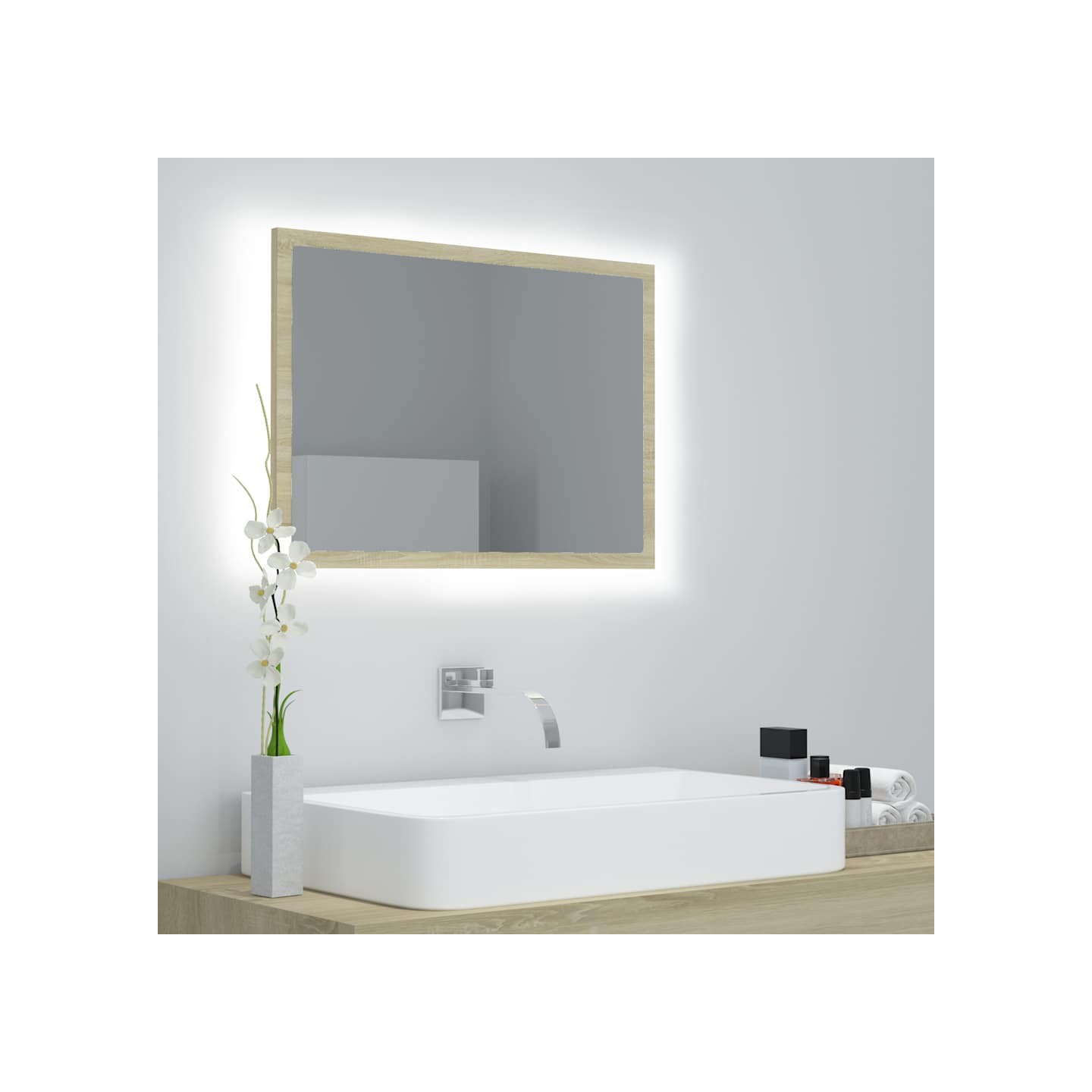 Miroir LED de salle de bain Chêne sonoma 60x8,5x37 cm Acrylique
