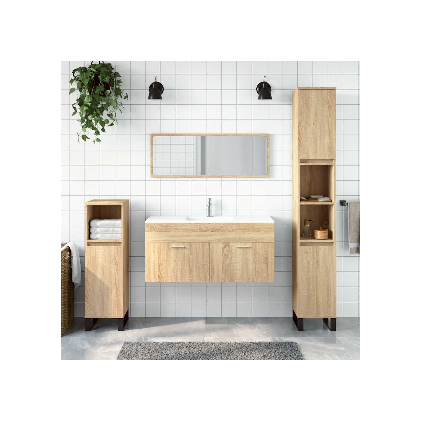 Armoire de bain avec miroir chêne sonoma bois d'ingénierie