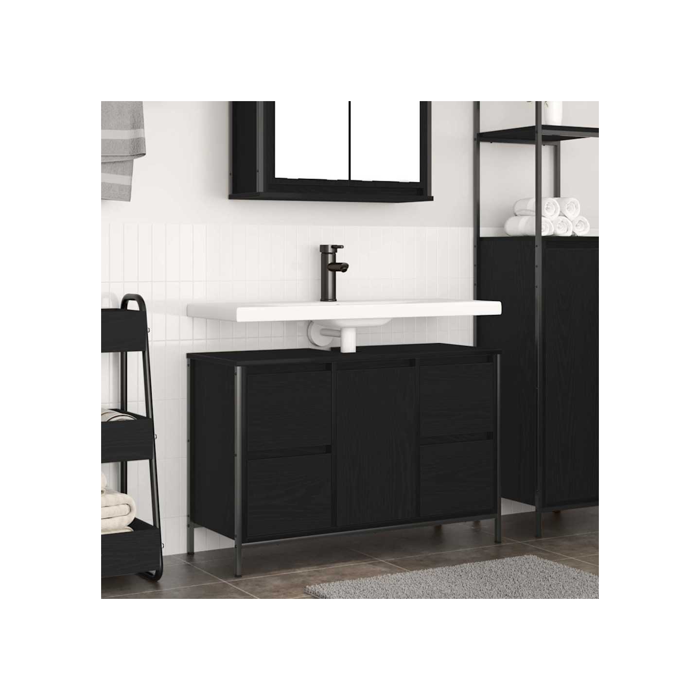Meuble sous-vasque avec tiroirs chêne noir 90x34,5x60 cm