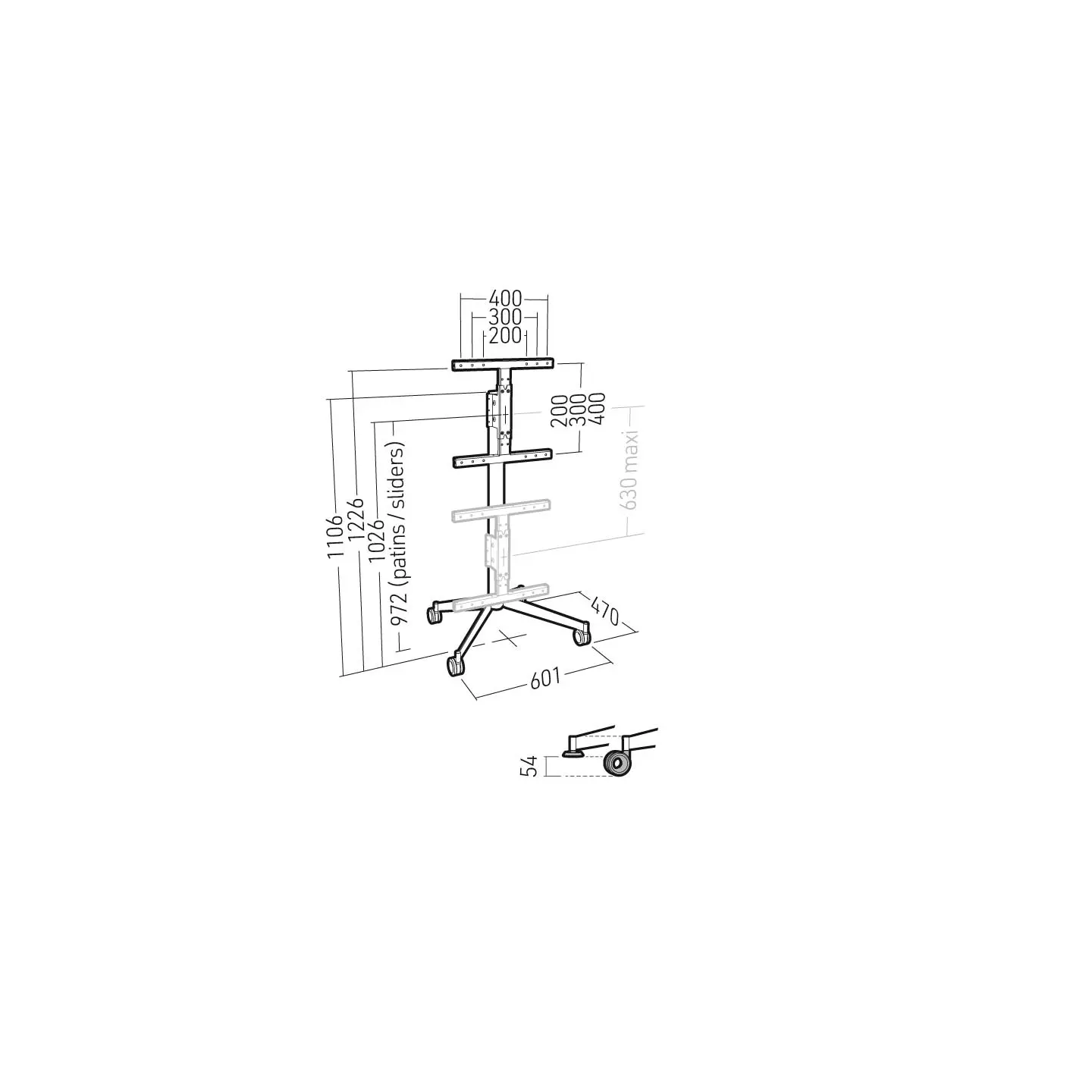 Pied TV mobile ERARD Kana 039220 30-55" acier noir | Nimestore