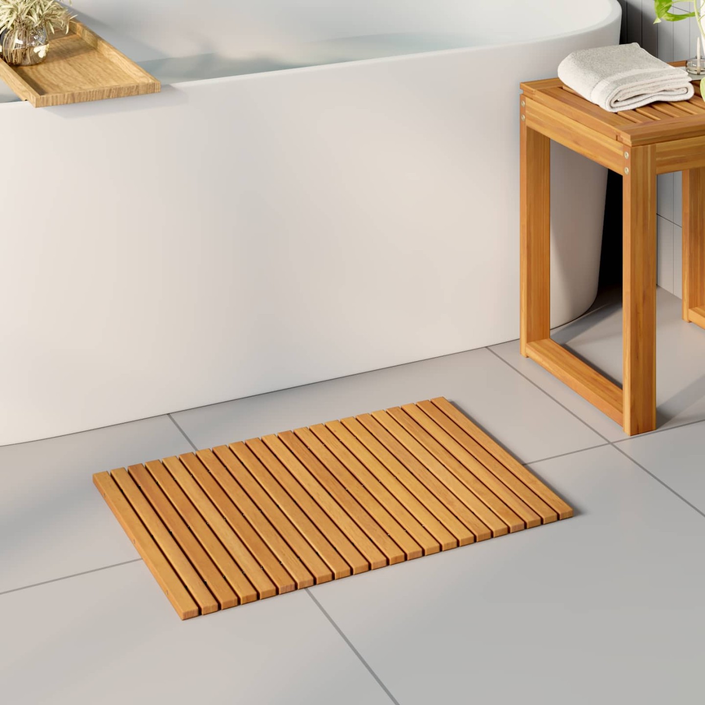 Tapis de bain Naturel 60 x 40 cm Bois d'Acacia Massif