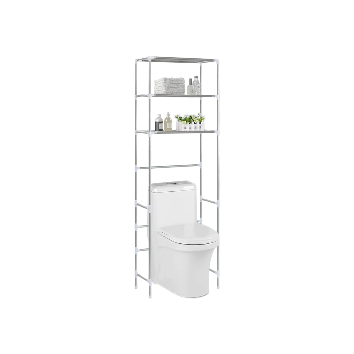 Support de rangement 3 niveaux de toilette Argenté 53x28x169 cm