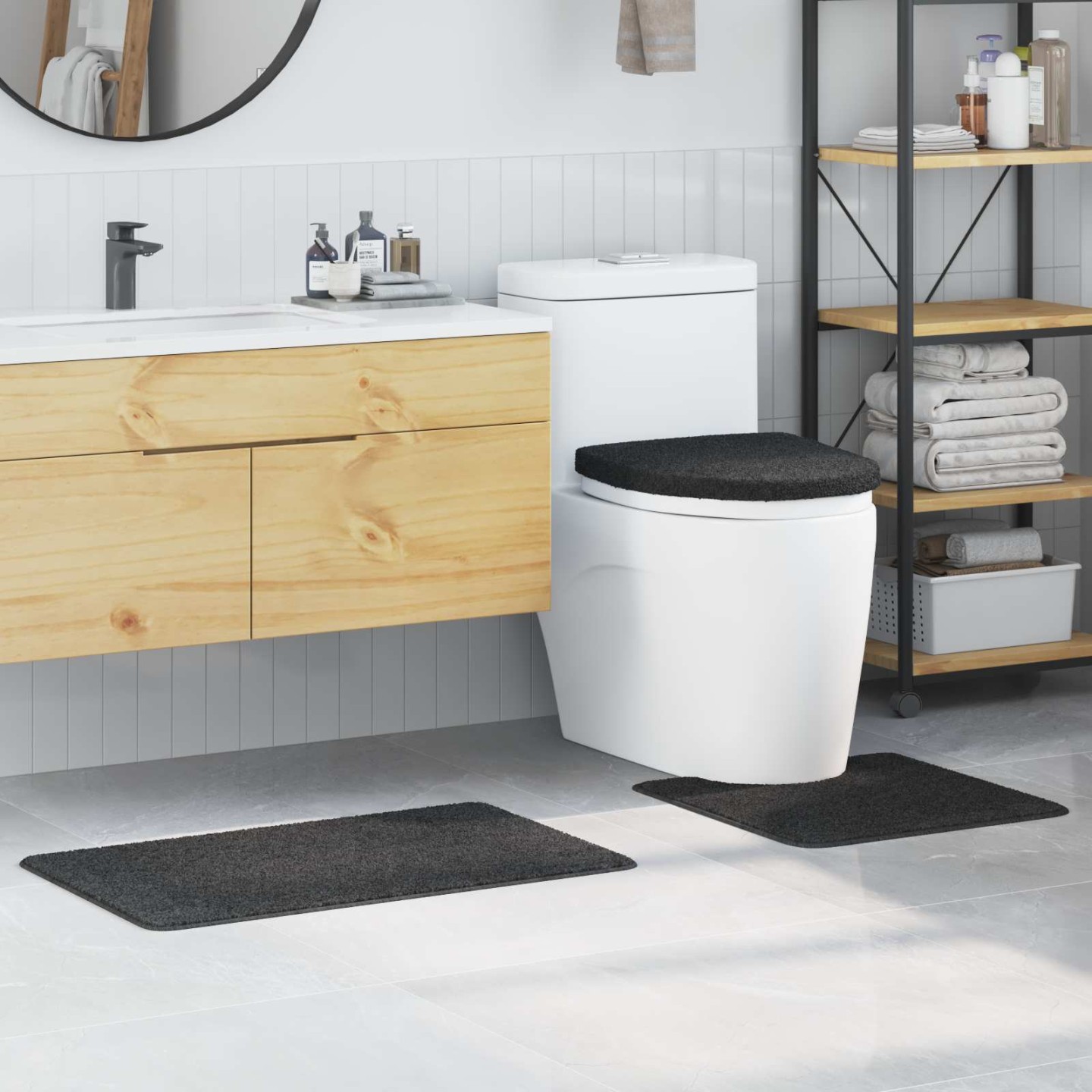 Ensemble de tapis de bain antidérapants 3 pc Gris foncé PP