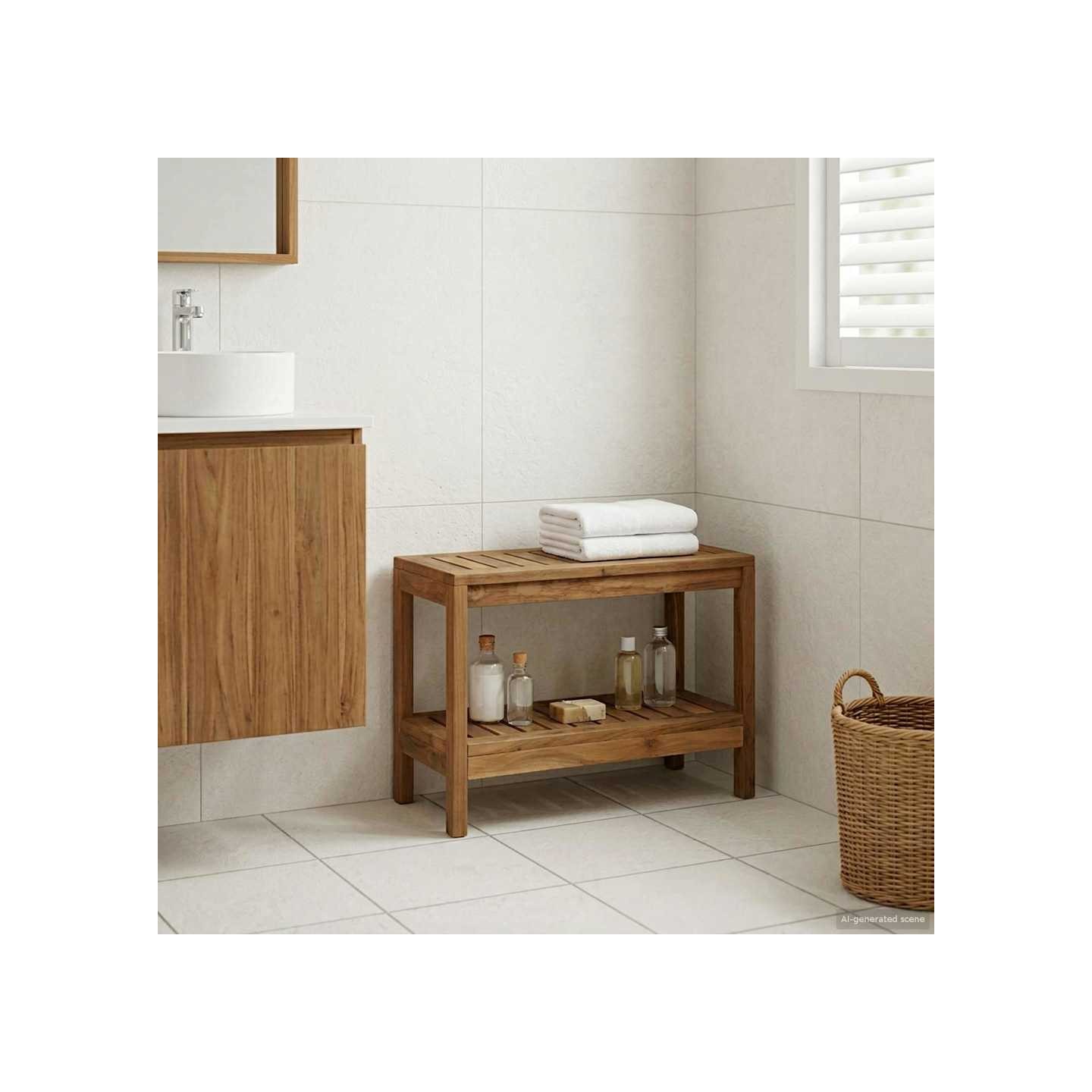 Table d'appoint de salle de bain Naturel 60 x 30 x 45 cm