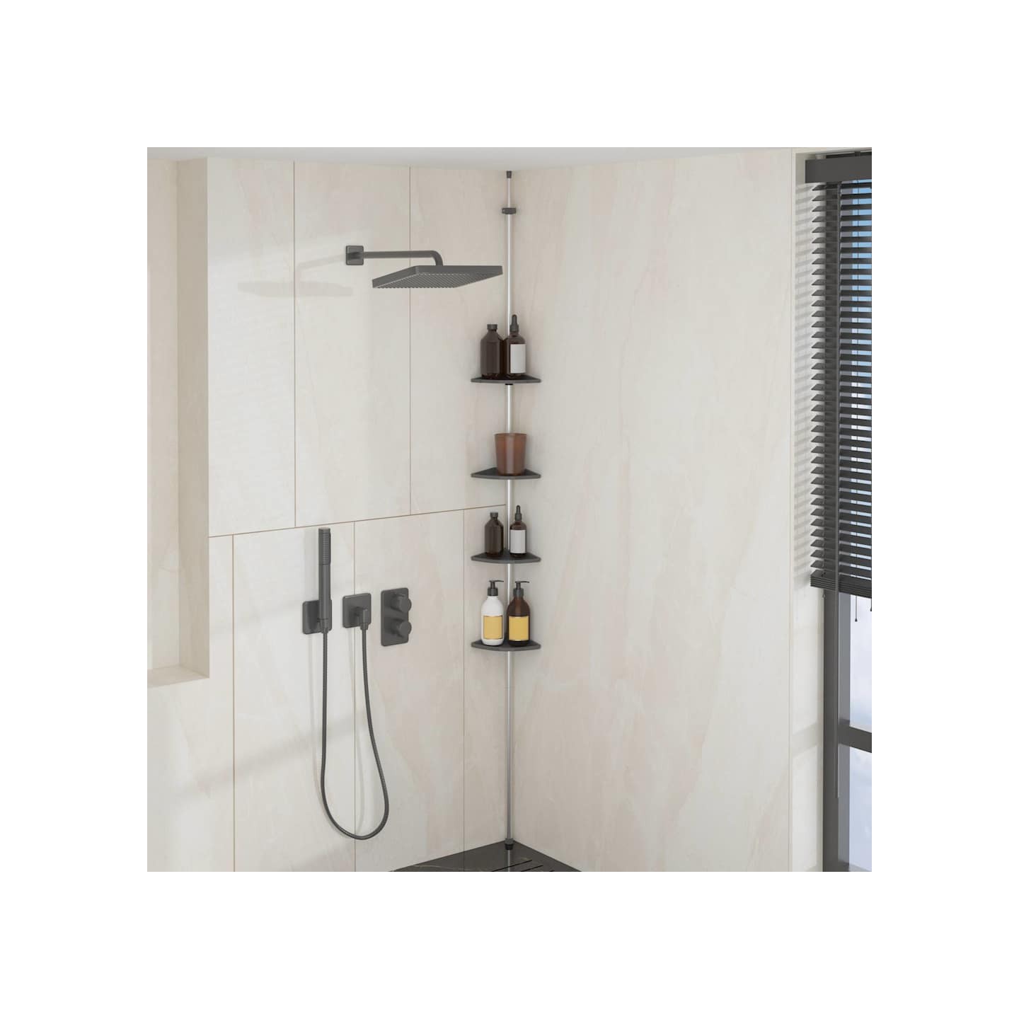 Étagère d’angle de douche télescopique à 4 niveaux Argenté