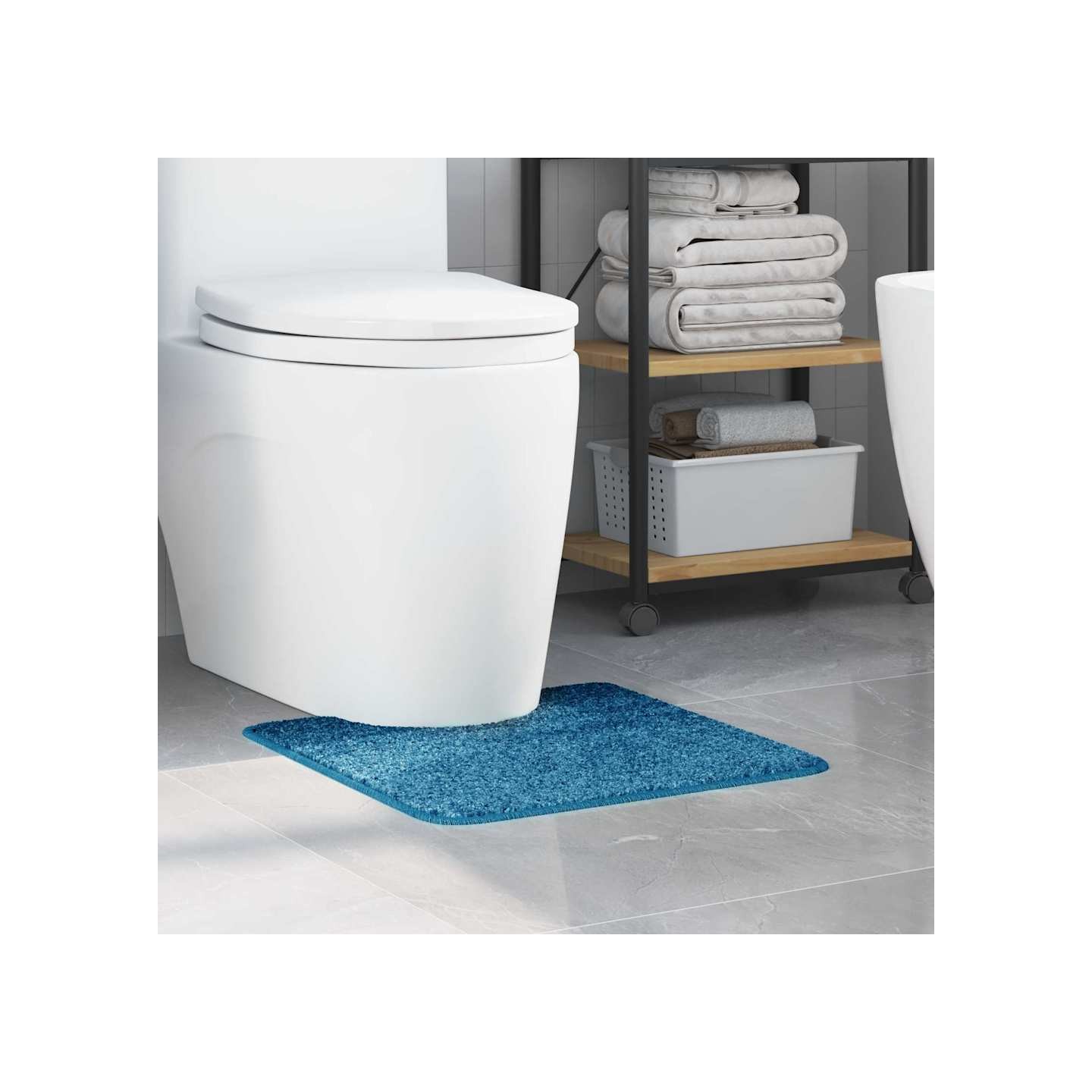 Tapis de bain antidérapant avec découpe pour toilette Bleu PP