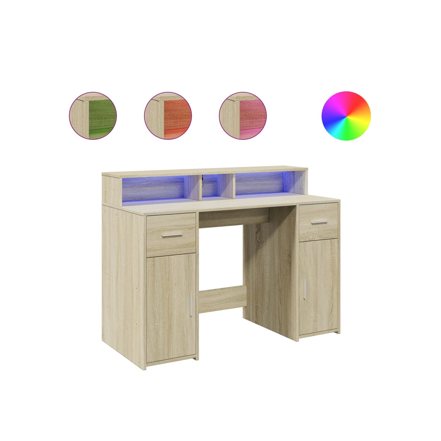 Bureau avec lumières LED chêne sonoma bois d'ingénierie