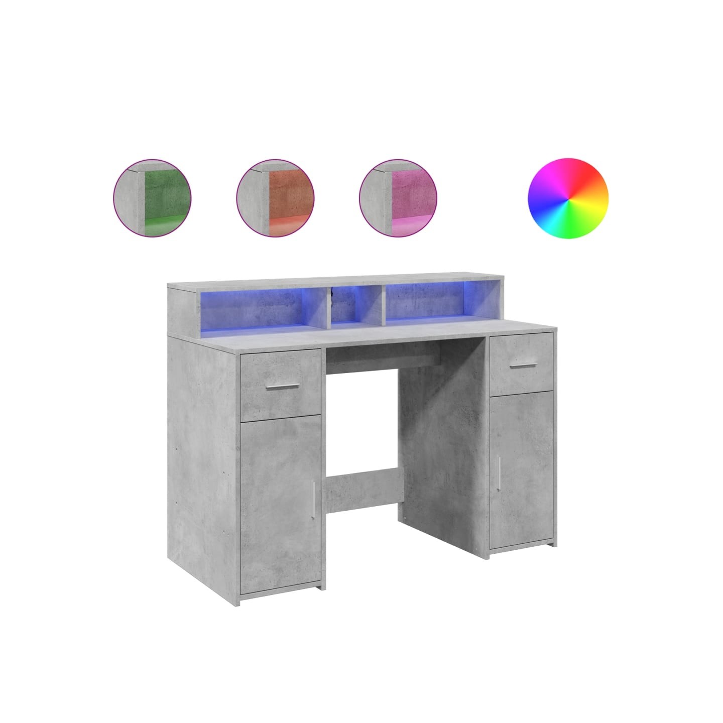 Bureau et lumières LED gris béton 120x55x91cm bois d'ingénierie