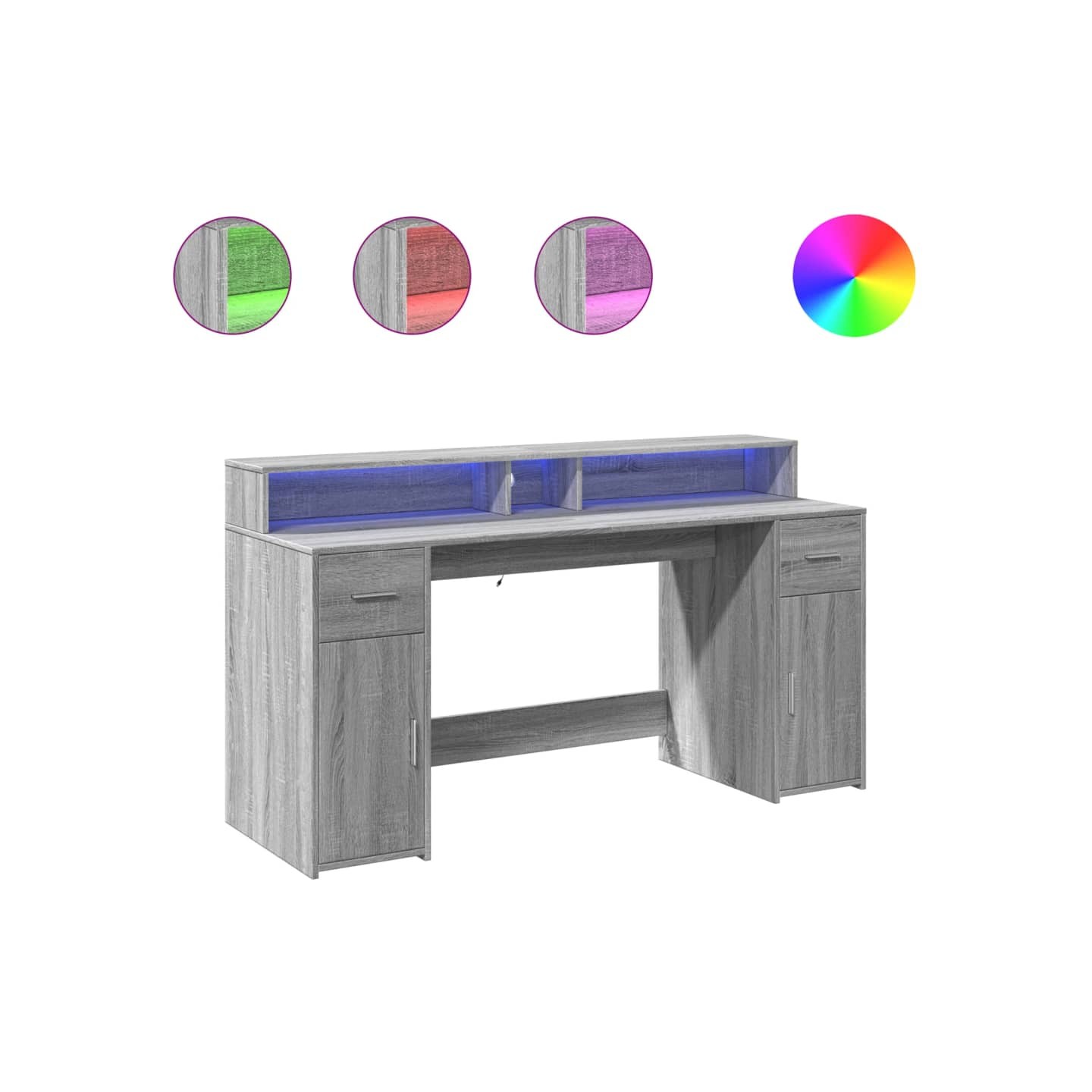 Bureau et lumières LED sonoma gris 160x55x91 cm bois ingénierie
