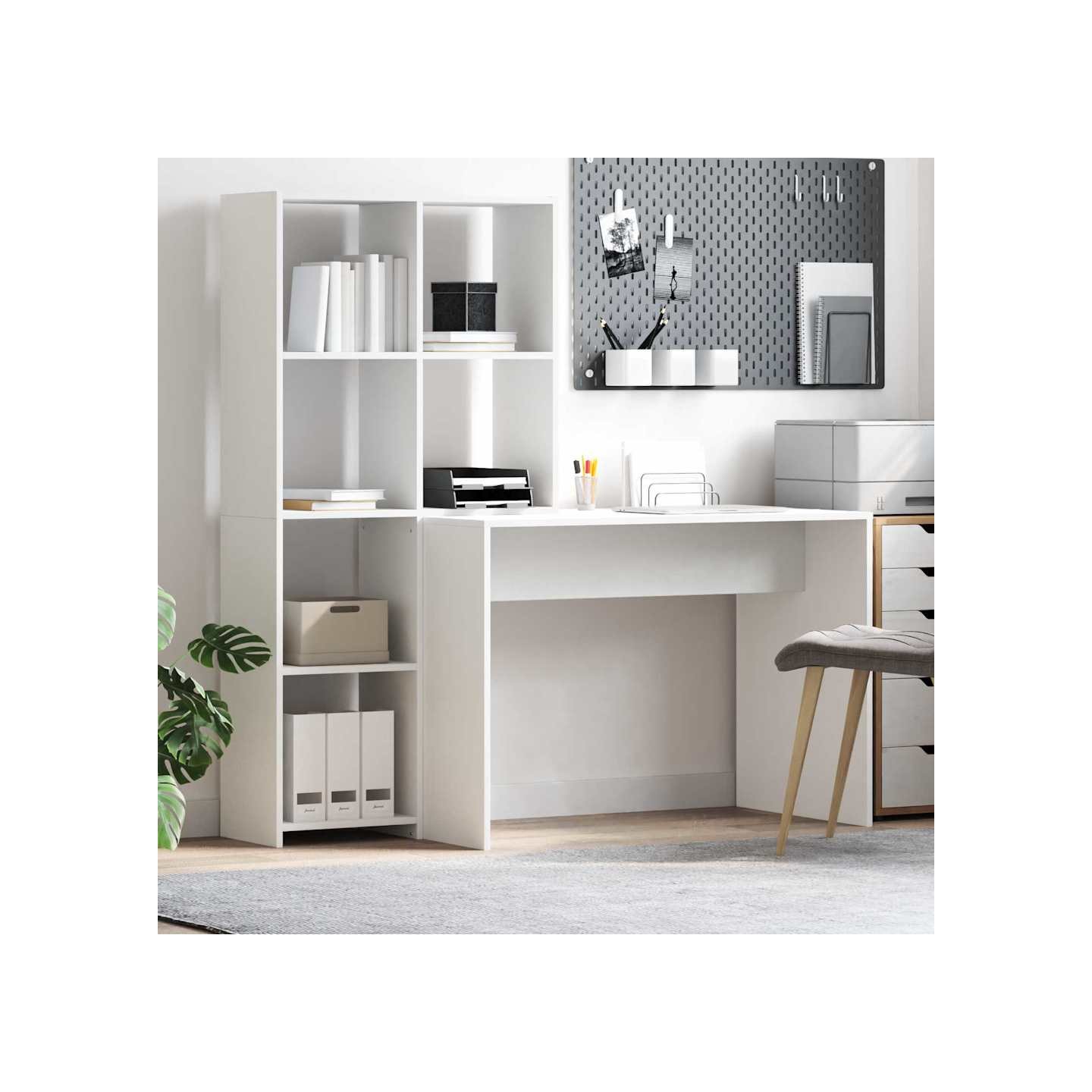 Bureau avec étagère Blanc 138,5 x 55 x 143 cm Bois d'ingénierie
