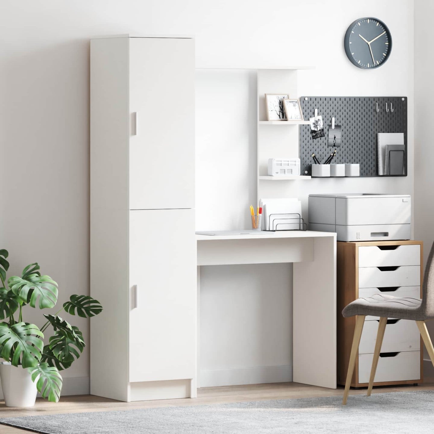 Bureau avec étagère avec stockage avec porte 2 pièces Blanc