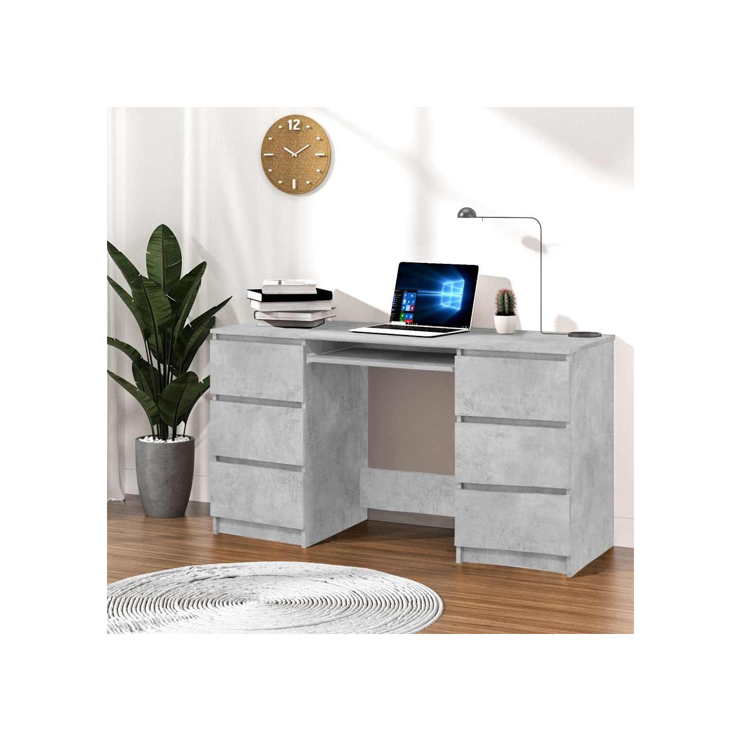 Bureau Gris béton 140x50x77 cm Bois d'ingénierie