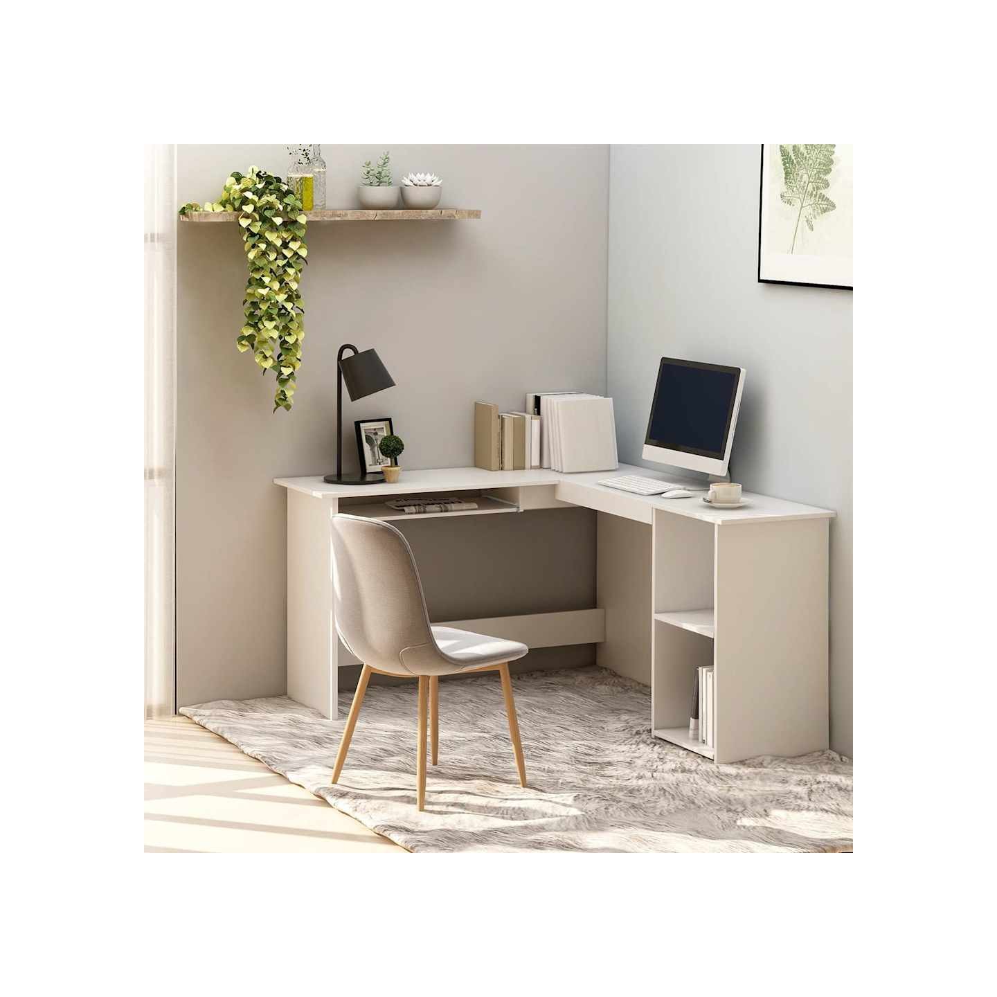 Bureau d'angle en forme de L Blanc 120x140x75 cm