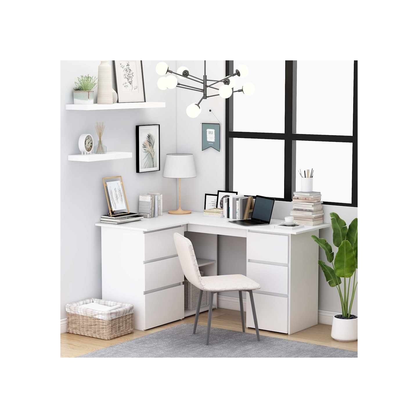 Bureau d'angle Blanc 145x100x76 cm Bois d'ingénierie
