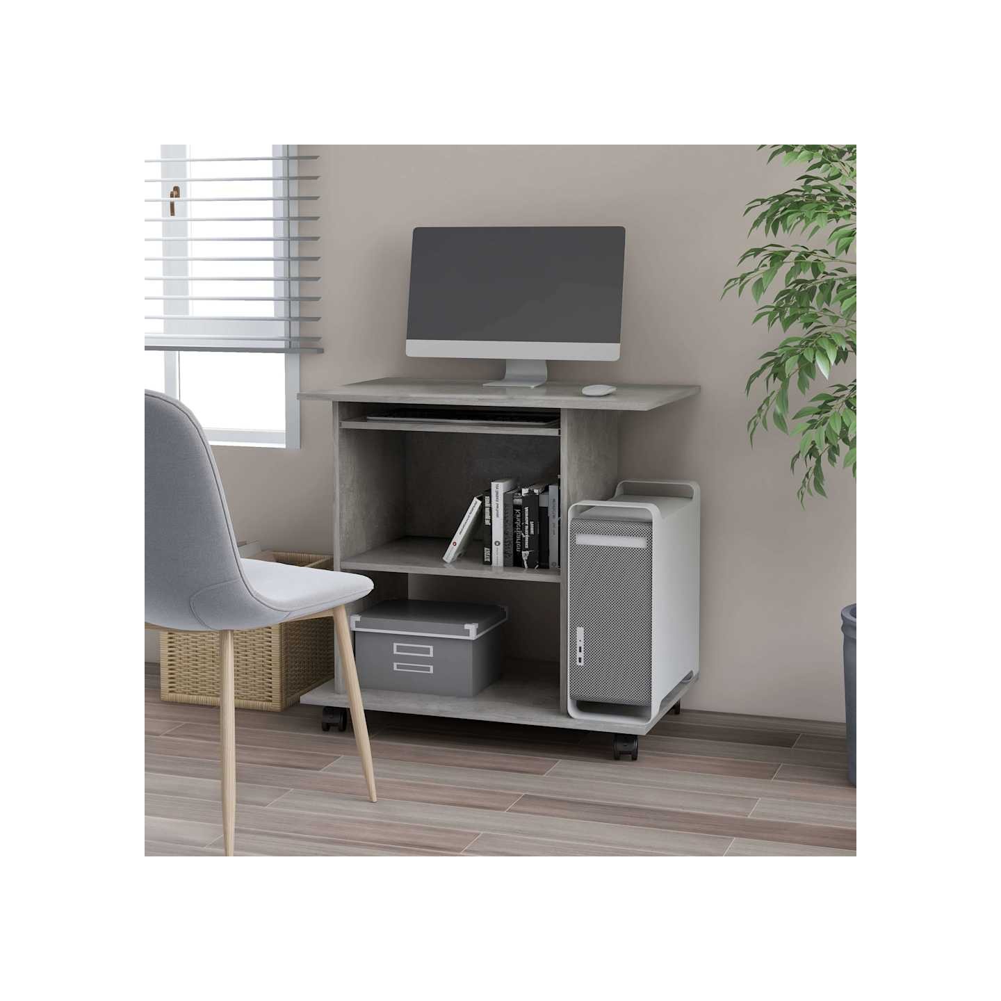 Bureau d'ordinateur Gris béton 80x50x75 cm Bois d'ingénierie