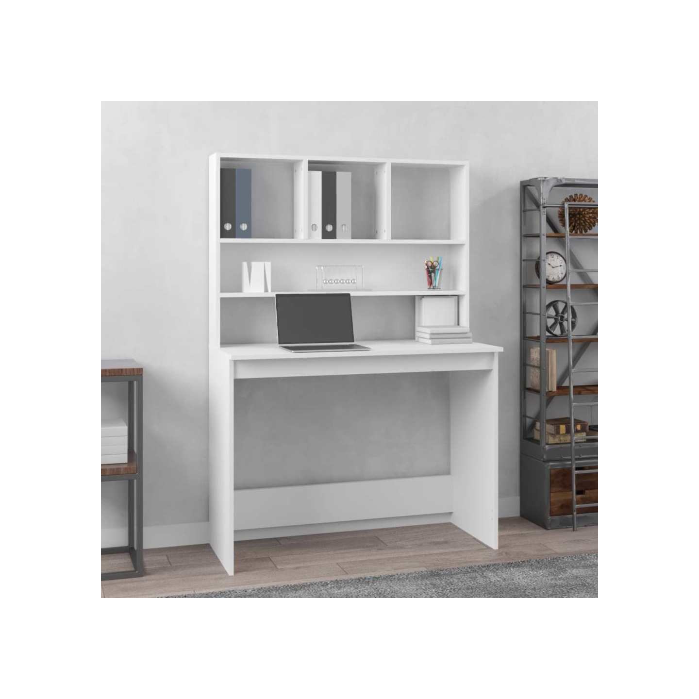 Bureau avec étagères Blanc 102x45x148 cm Bois d'ingénierie