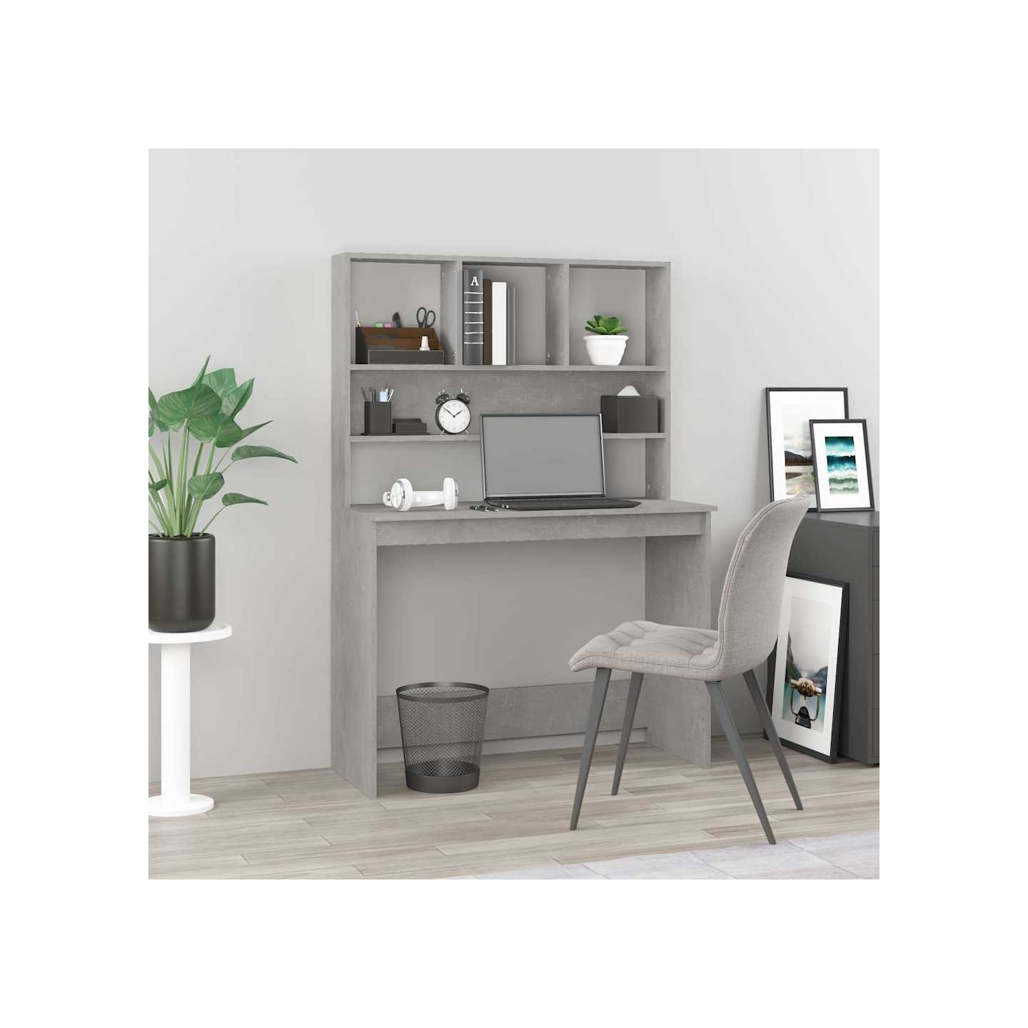Bureau avec étagères Gris béton 102x45x148 cm Bois d'ingénierie