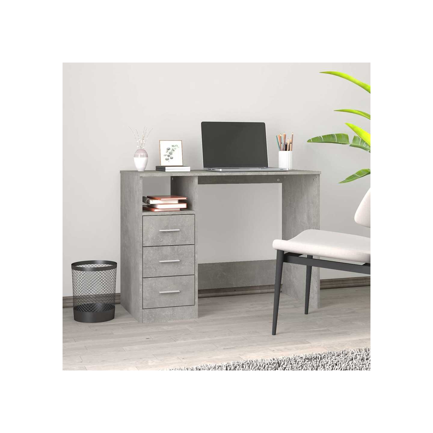 Bureau avec tiroirs Gris béton 102x50x76 cm Bois d'ingénierie