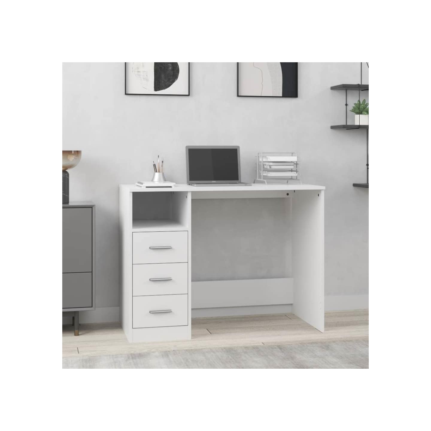 Bureau avec tiroirs Blanc 102x50x76 cm Bois d'ingénierie