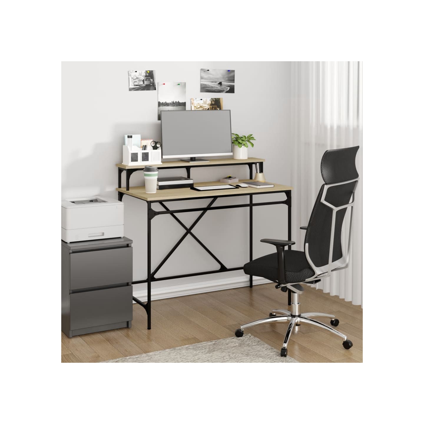 Bureau chêne sonoma 100x50x90 cm bois d'ingénierie et fer