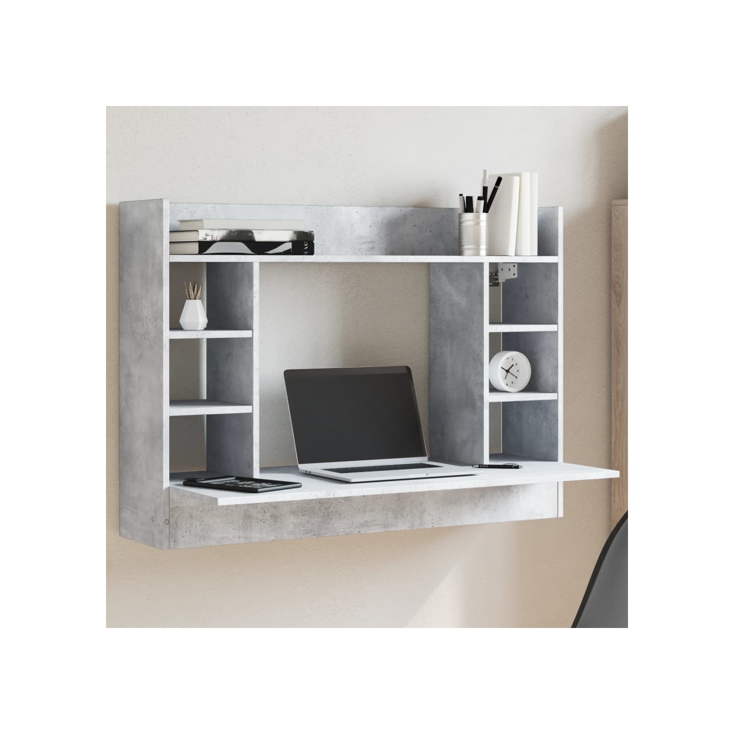 Bureau mural gris béton 105x48x75 cm bois d'ingénierie