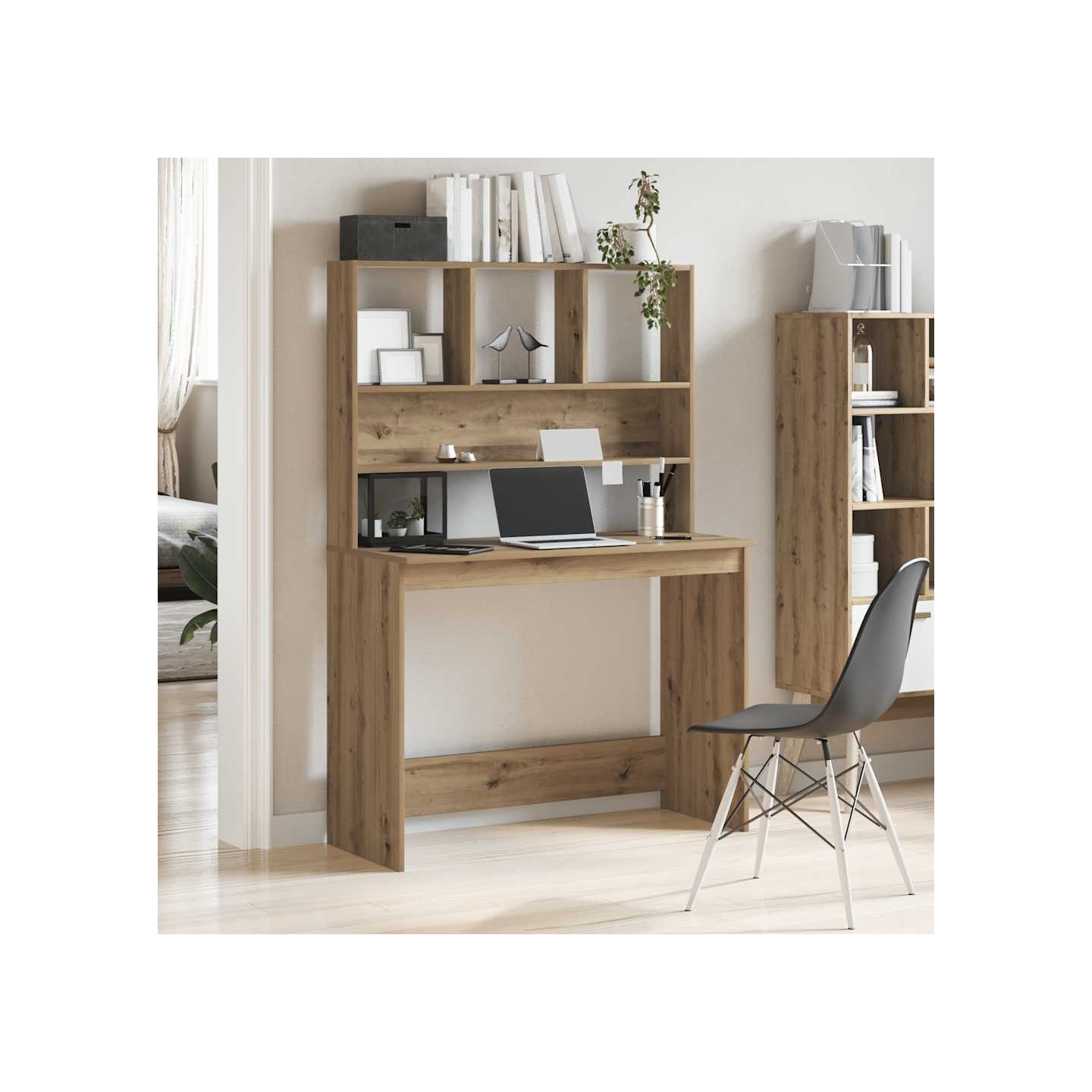 Bureau avec étagères chêne artisanal Bois d'ingénierie