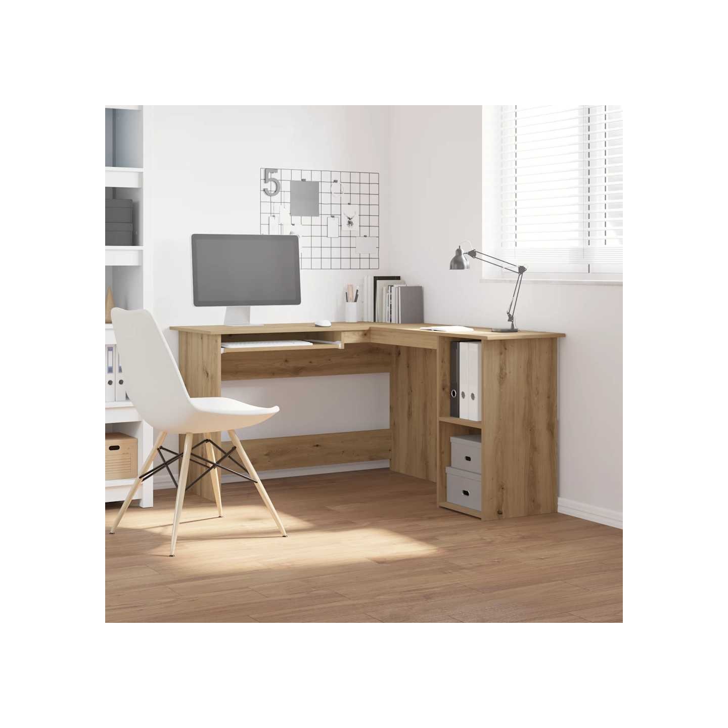 Bureau d'angle chêne artisanal 120x140x75 cm bois d'ingénierie
