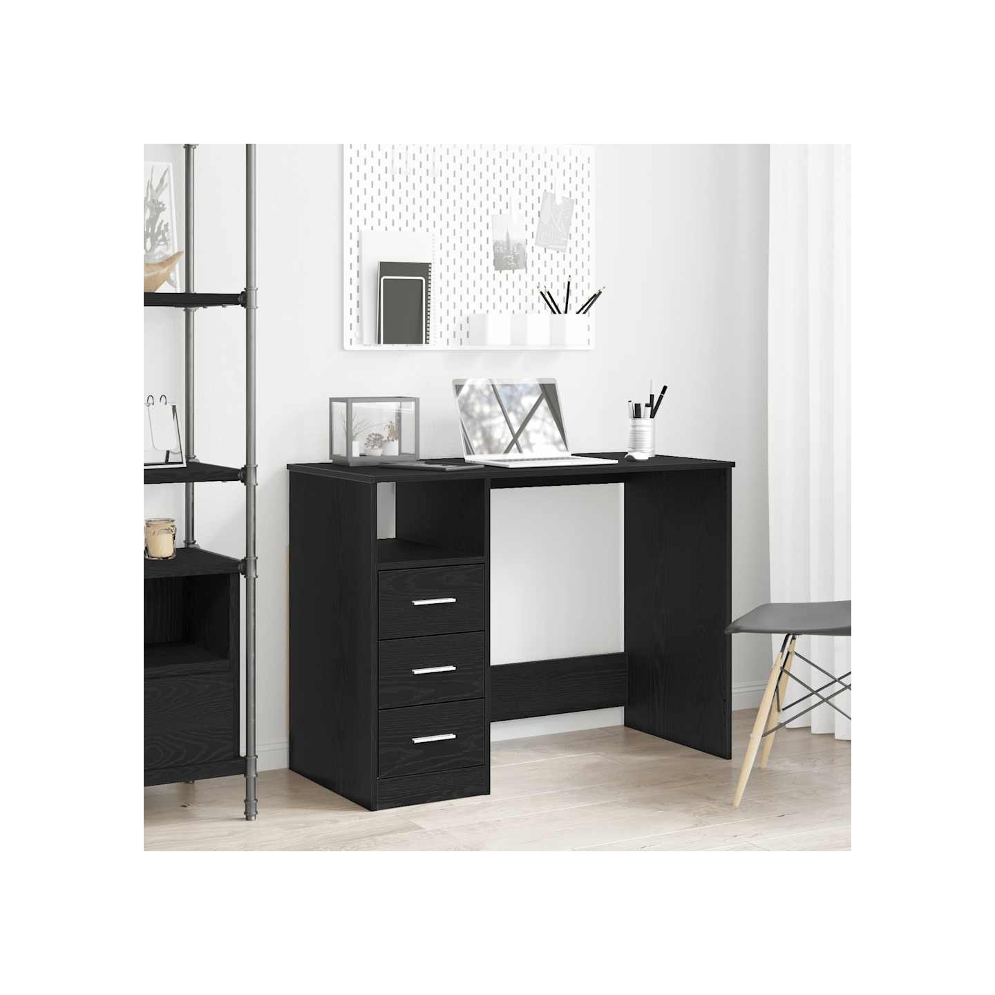 Bureau avec tiroirs en chêne noir 102 x 50 x 76 cm bois d'ingénierie