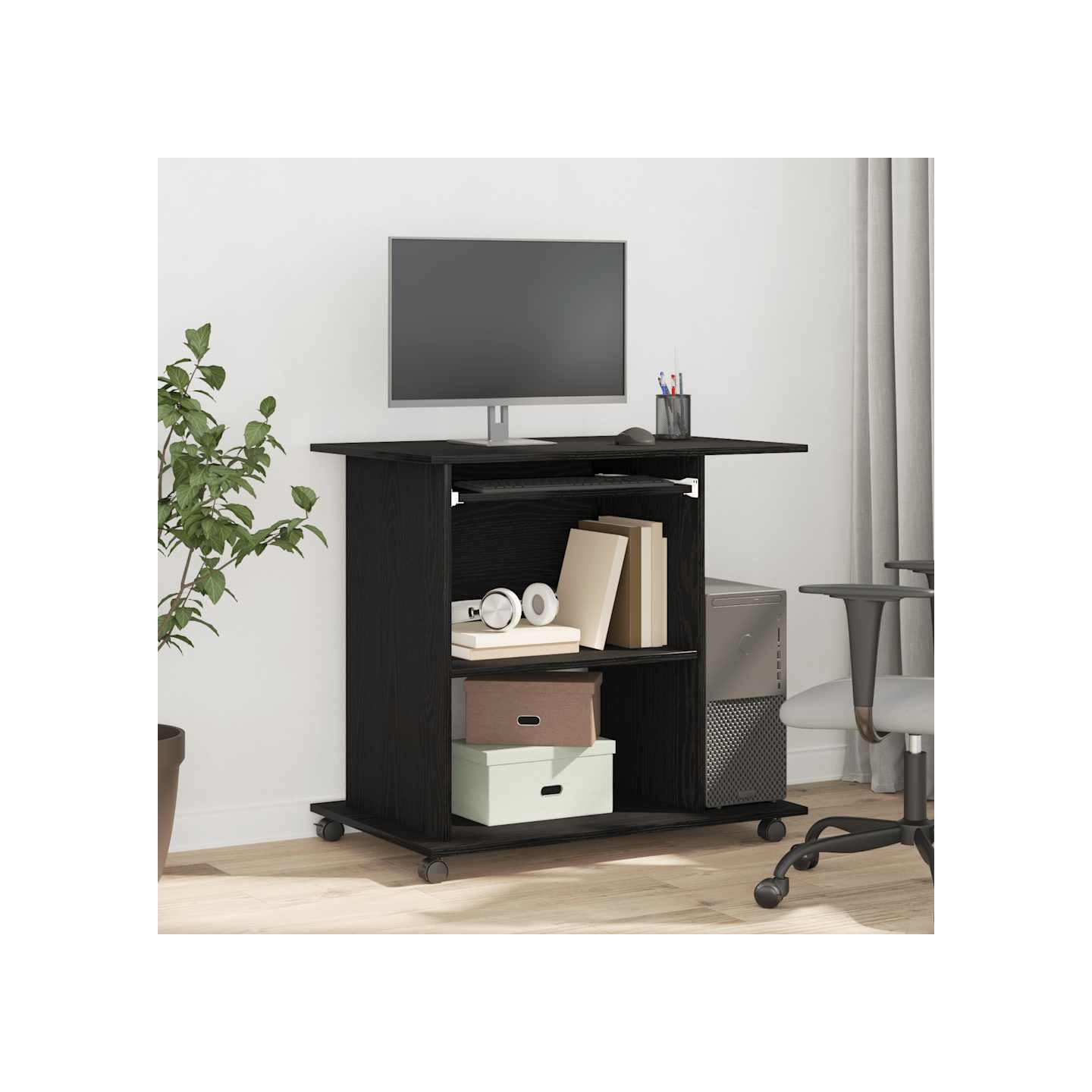 Bureau d'ordinateur en chêne noir 80x50x75 cm bois d'ingénierie