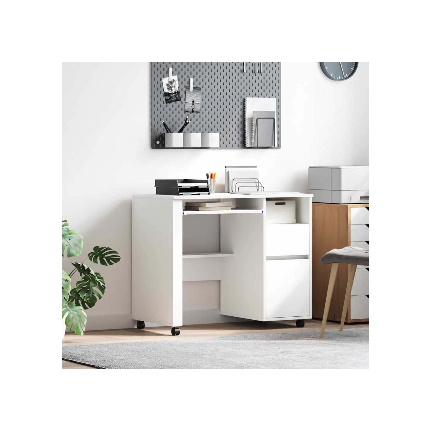 Bureau avec roues Blanc Bois d'ingénierie 91 x 50 x 77 cm