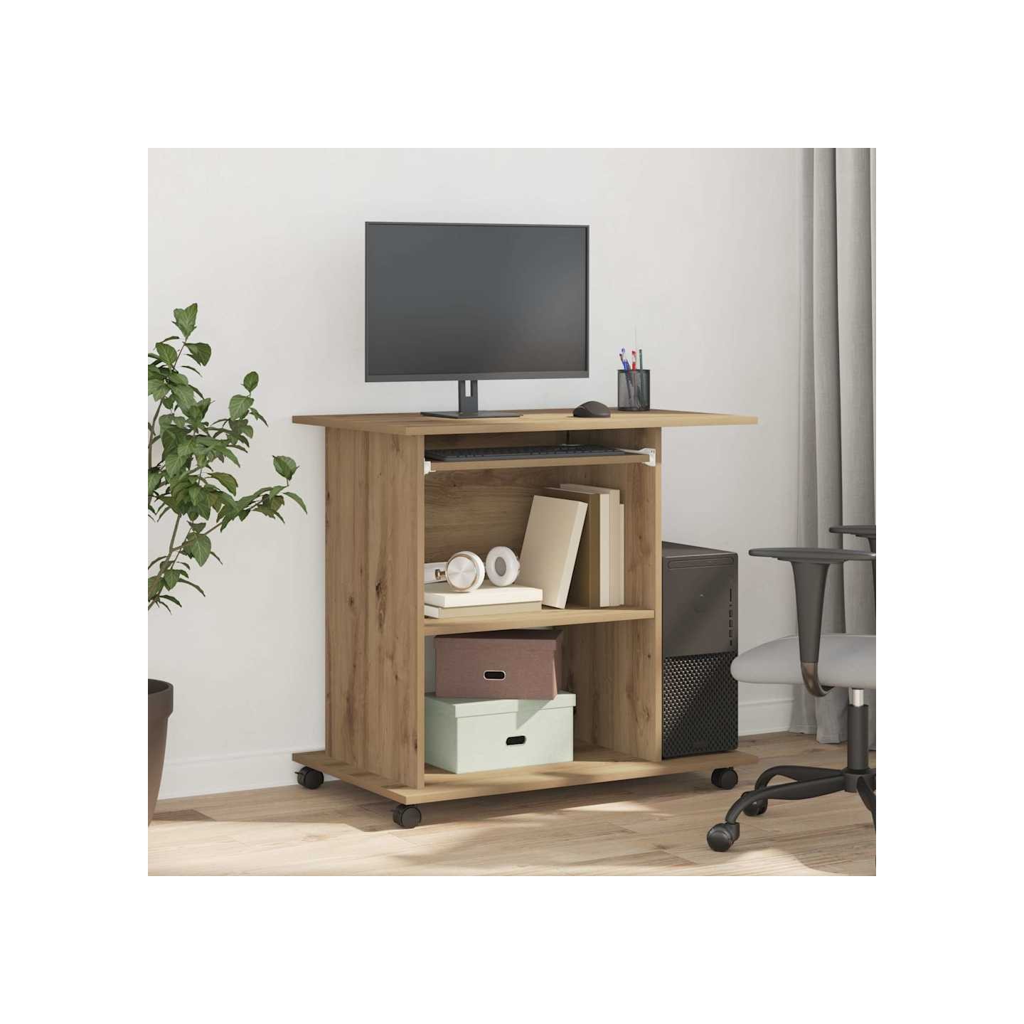 Bureau d'ordinateur chêne artisanal 80x50x75 cm bois ingénierie