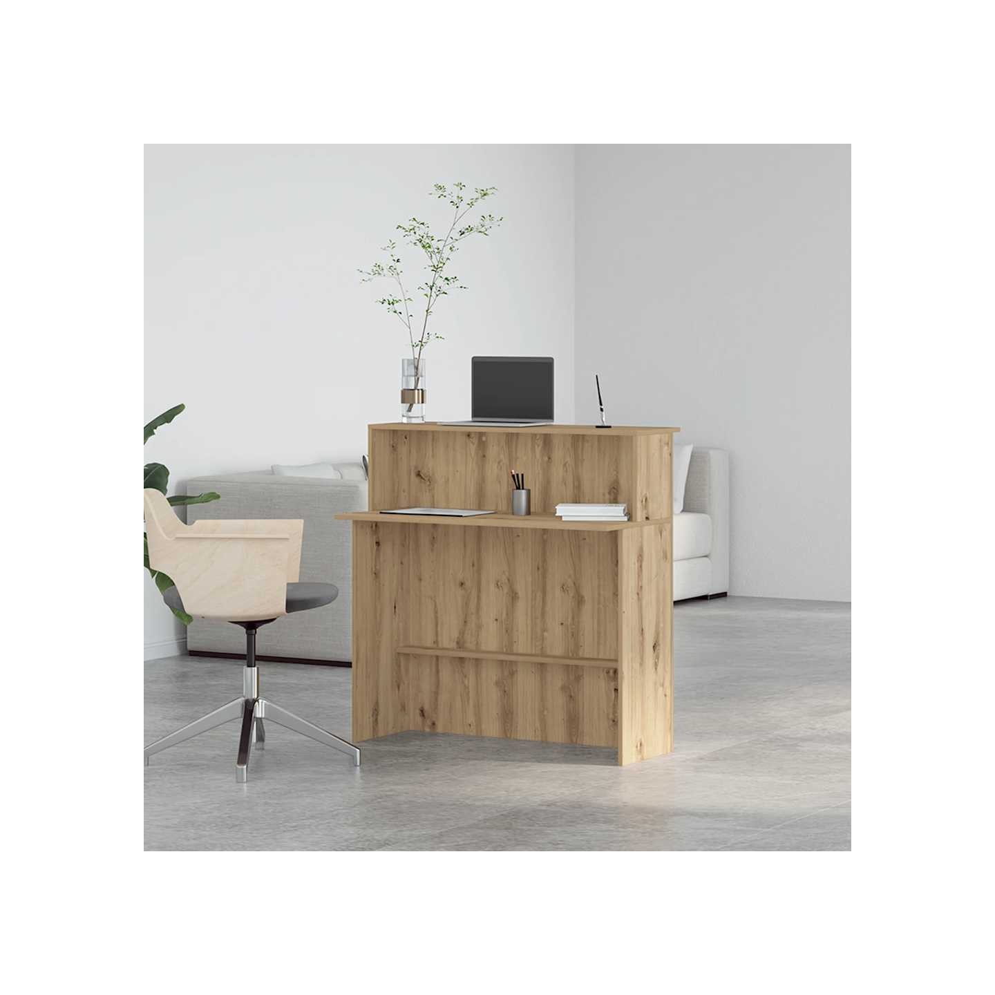 Bureau réception chêne artisanal 100x50x103,5cm bois ingénierie
