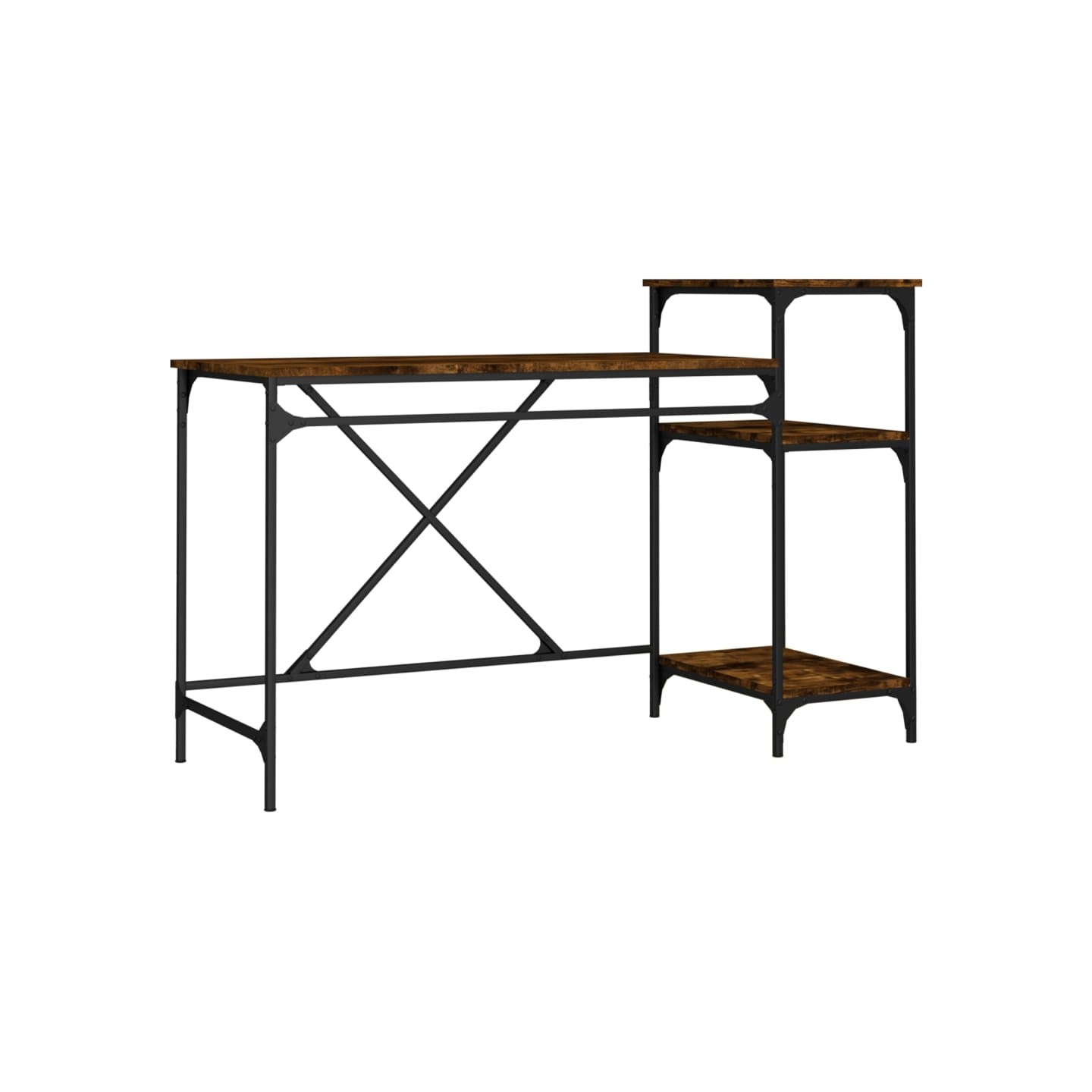 Bureau et étagères chêne fumé 135x50x90cm bois d'ingénierie/fer