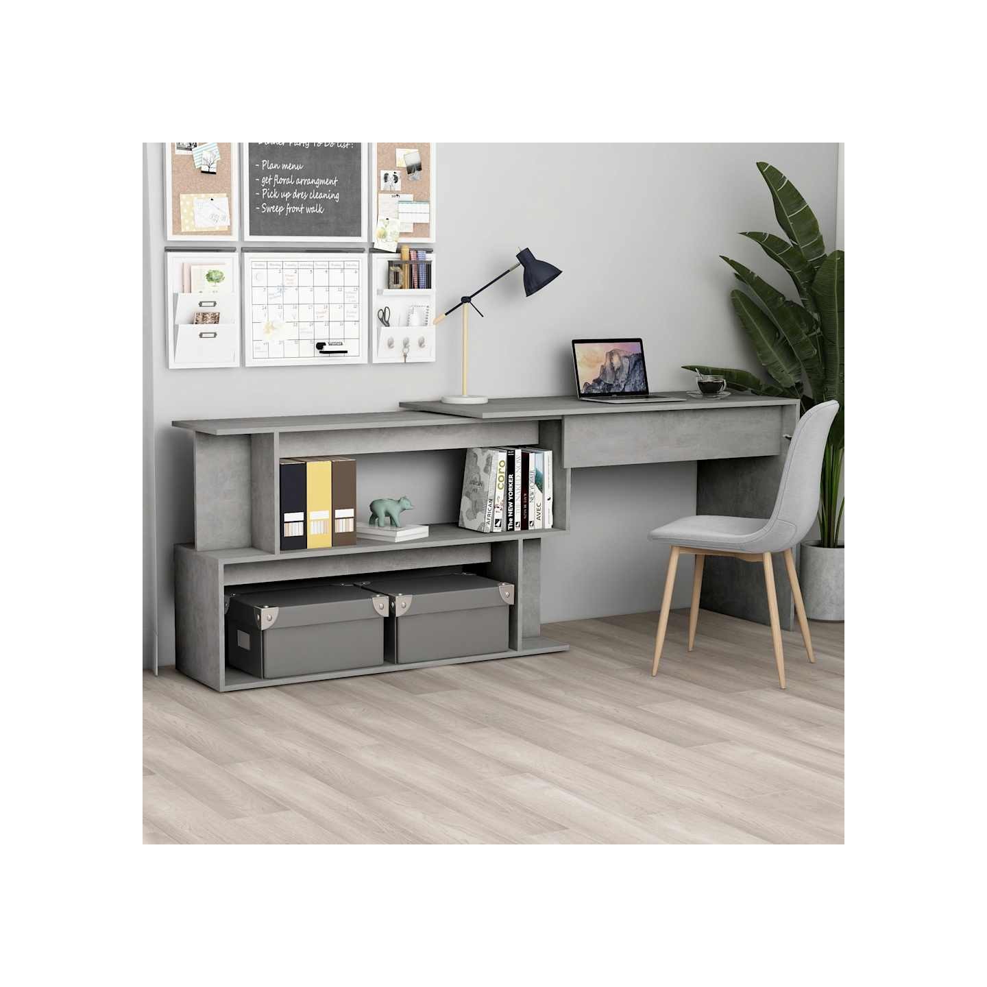 Bureau d'angle Gris béton 200x50x76 cm Bois d’ingénierie