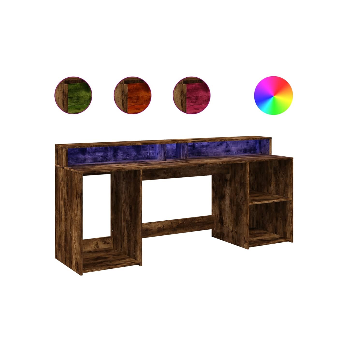 Bureau et lumières LED chêne fumé 200x55x91cm bois d'ingénierie