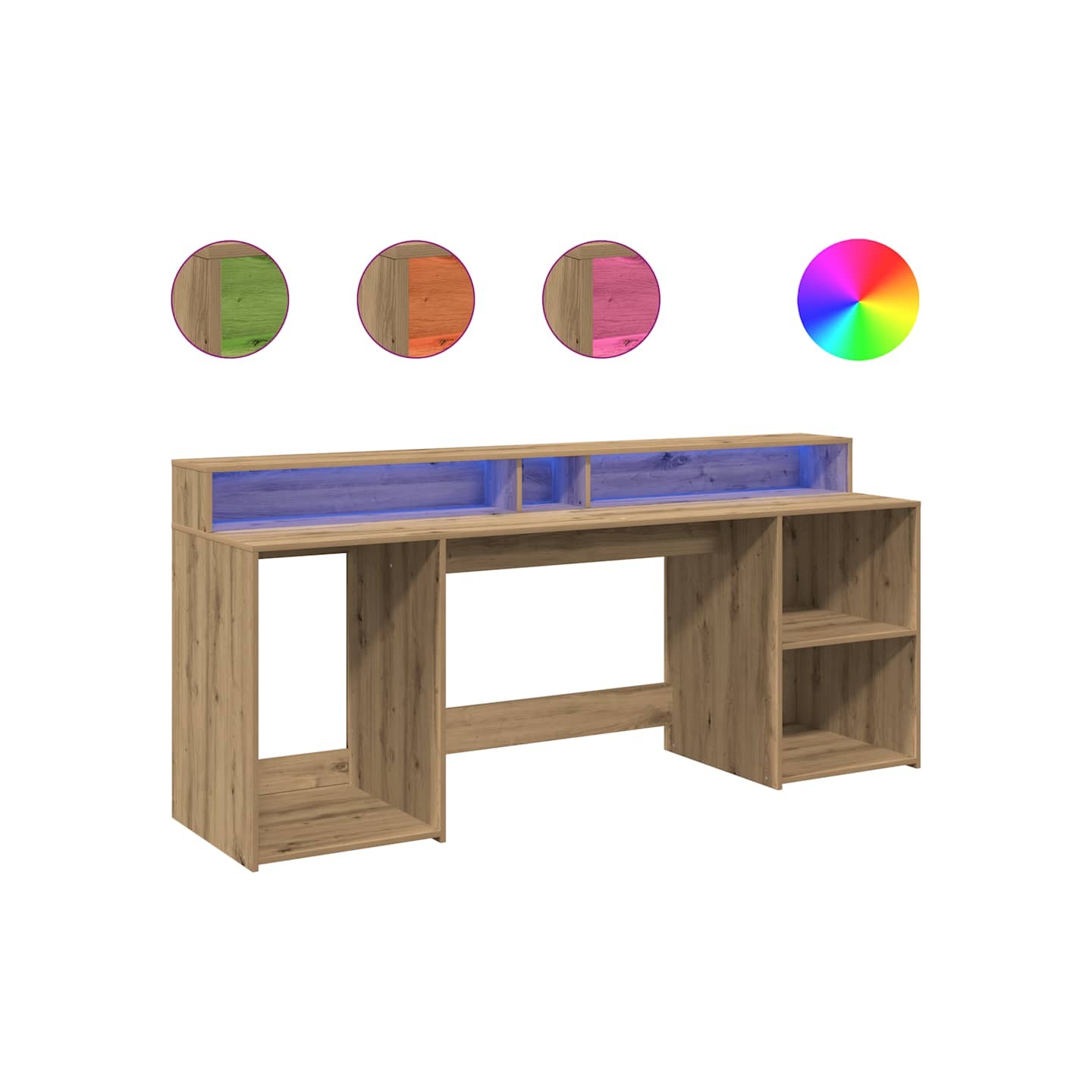 Bureau avec lumières LED chêne artisanal bois d'ingénierie
