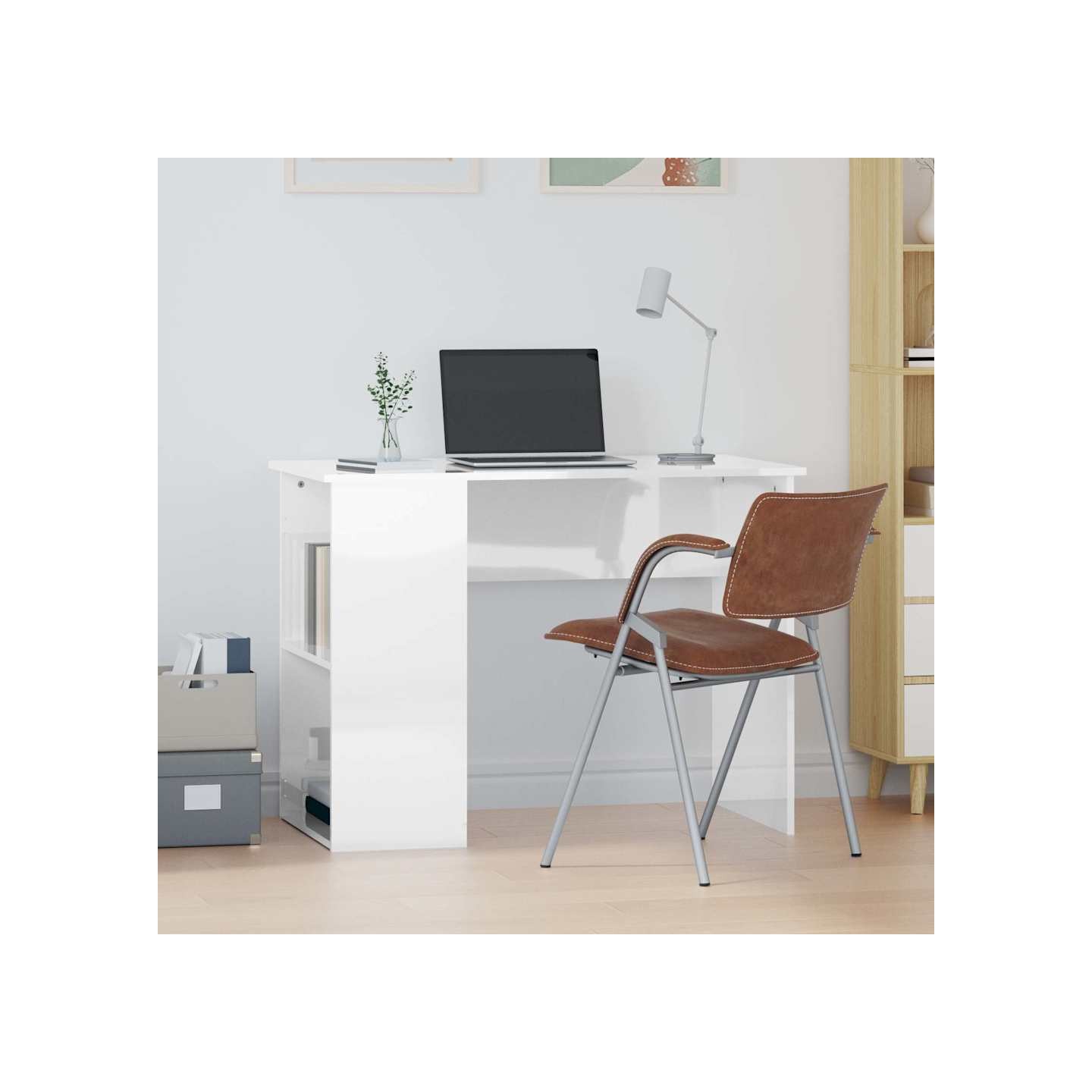 Bureau Blanc brillant 100x55x75 cm Bois d'ingénierie