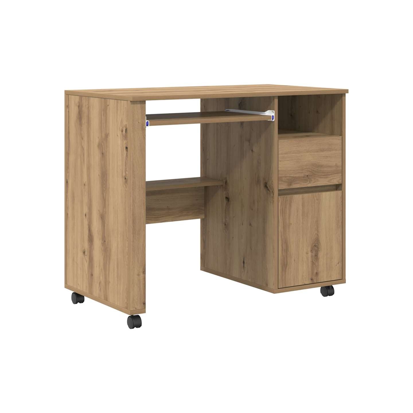 Bureau avec roues Chêne artisanal Bois d'ingénierie