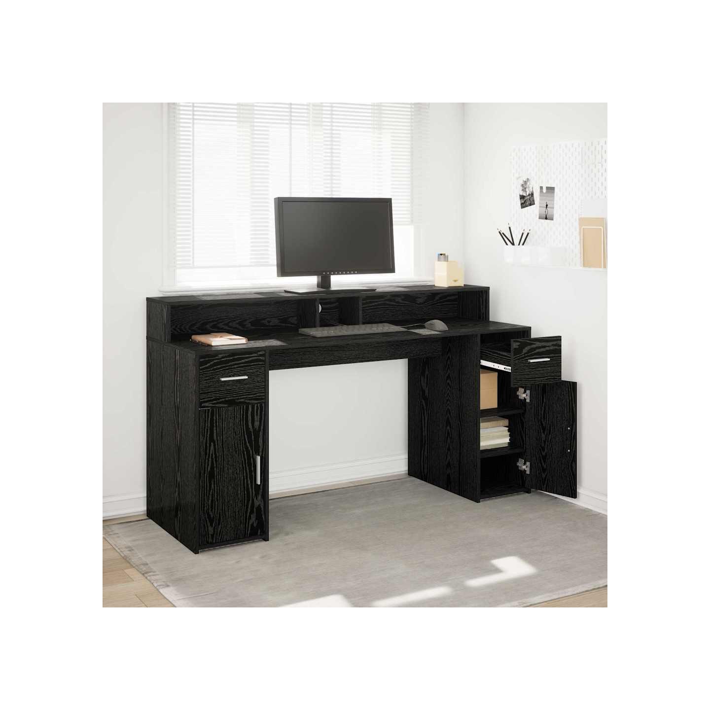 Bureau avec porte Chêne noir 160 x 55 x 91 cm Bois d'ingénierie