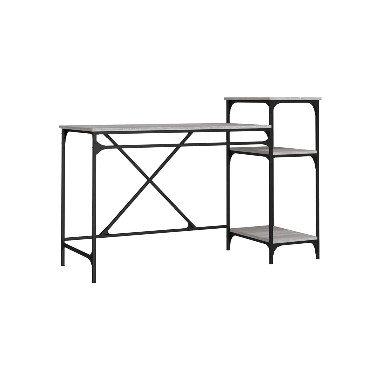 Bureau et étagères sonoma gris 135x50x90 cm bois ingénierie/fer