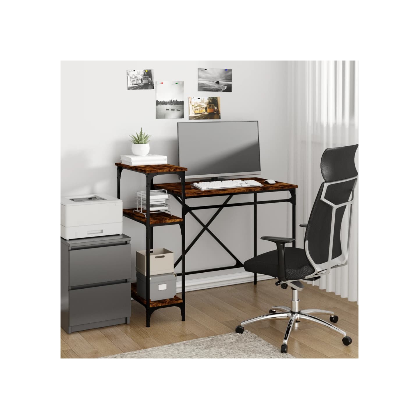 Bureau avec étagères chêne 105x50x90 cmbois d'ingénierie et fer