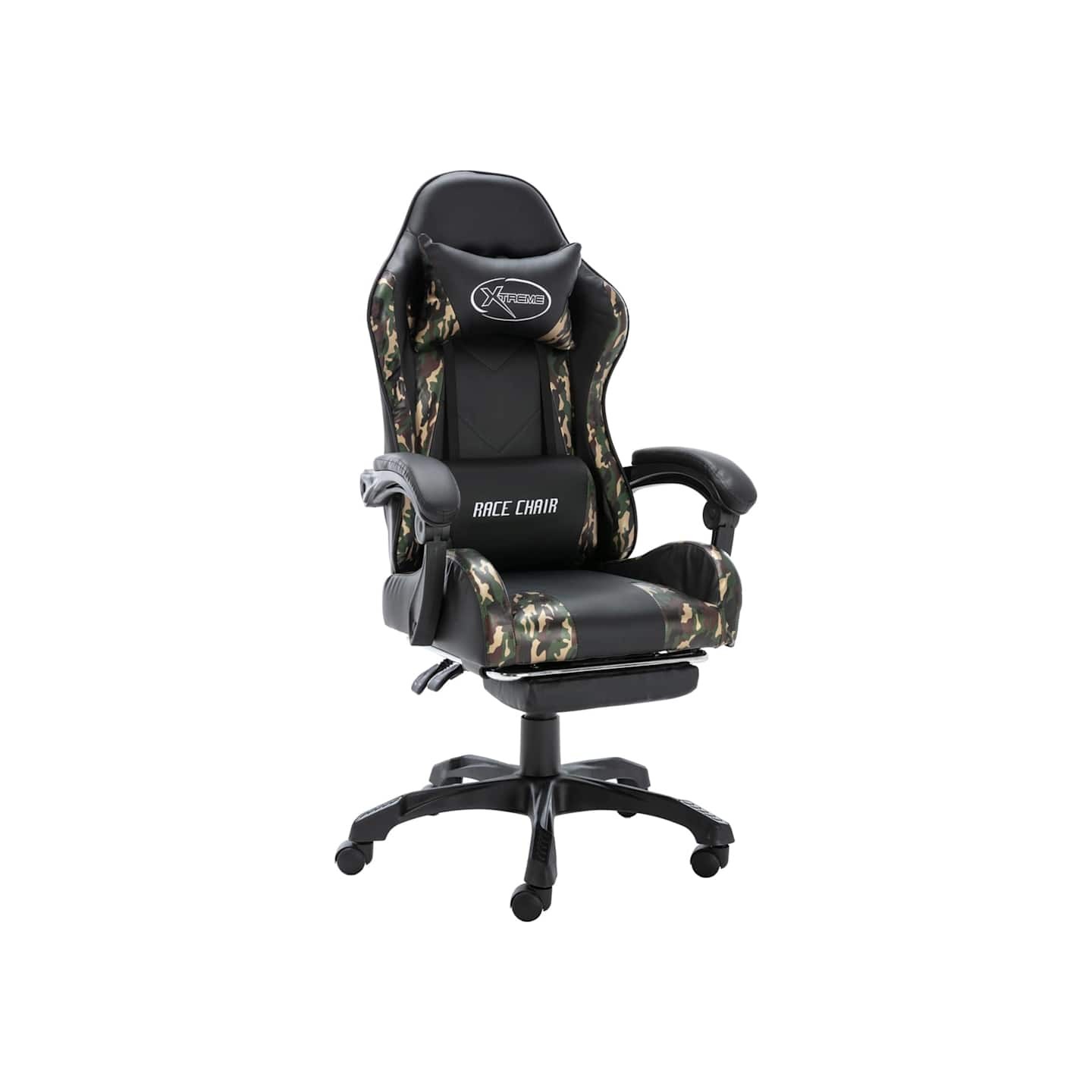 Fauteuil de jeux vidéo repose-pied Noir/camouflage Similicuir