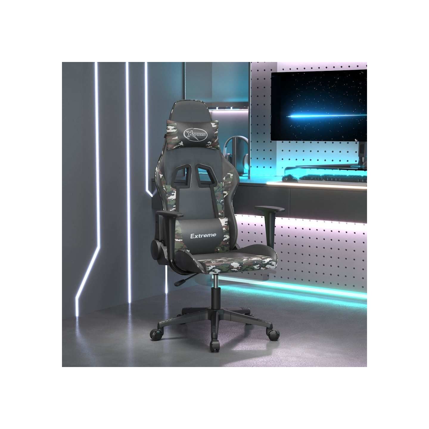 Chaise de jeu avec repose-pied Noir et camouflage Similicuir